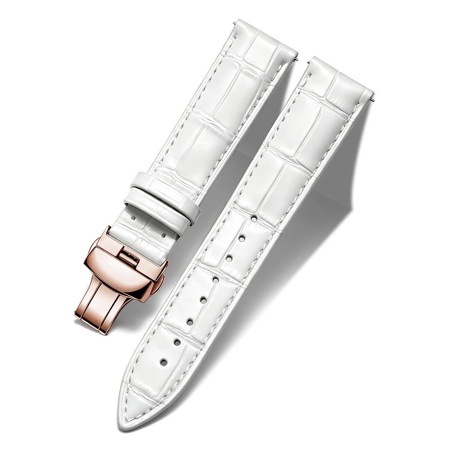 BINLUN Cinturino per Orologio in Pelle Unisex con Fibbia a Farfalla, 19mm, Bianca-Fibbia in Oro Rosa - immagine 1