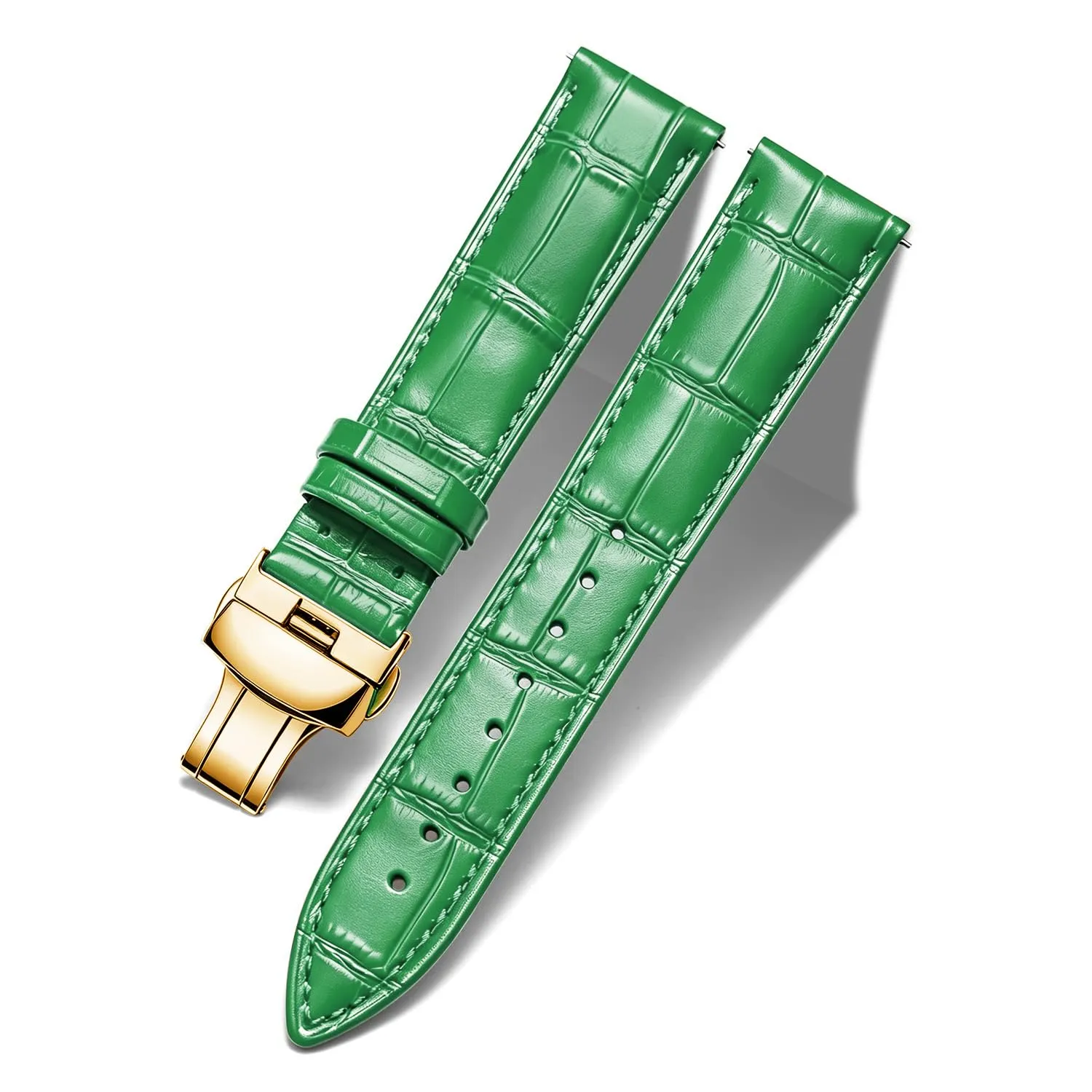 BINLUN Cinturino per Orologio in Pelle con Fibbia a Farfalla, 18mm, Verde-Fibbia In Oro - immagine 1