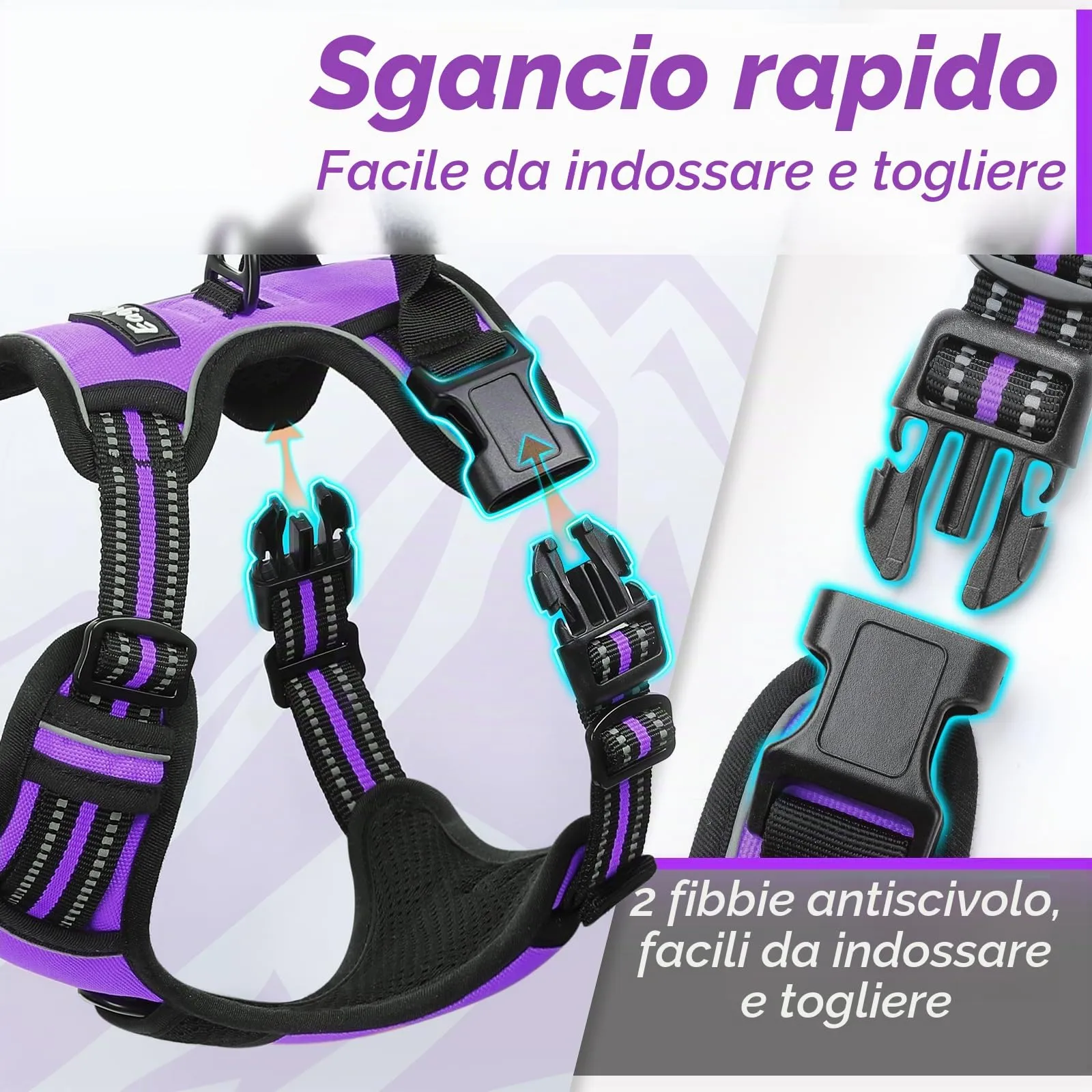 Eagloo Pettorina Cane ad H Anti Tiro, Viola, Taglia L - immagine 6