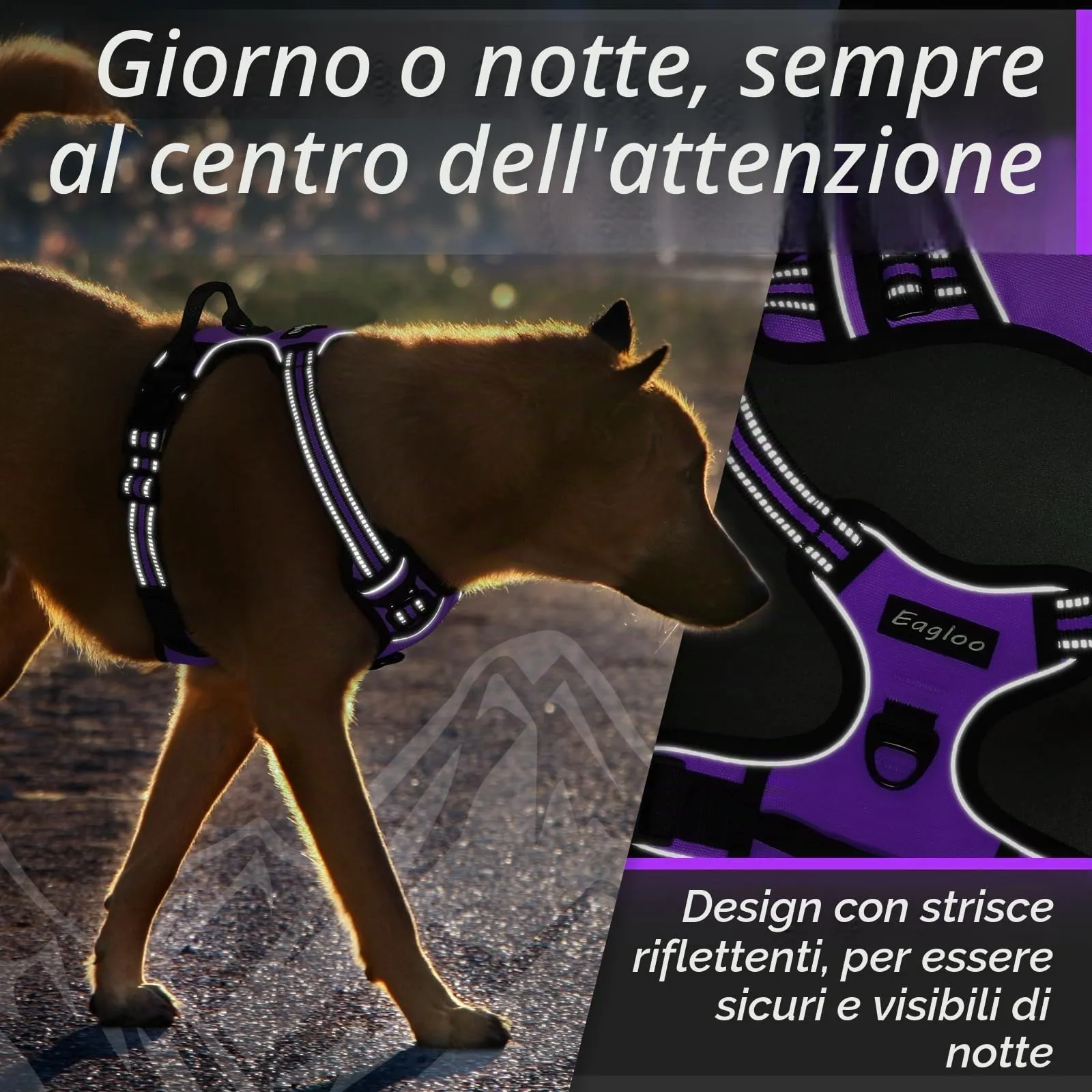 Eagloo Pettorina Cane ad H Anti Tiro, Viola, Taglia L - immagine 8