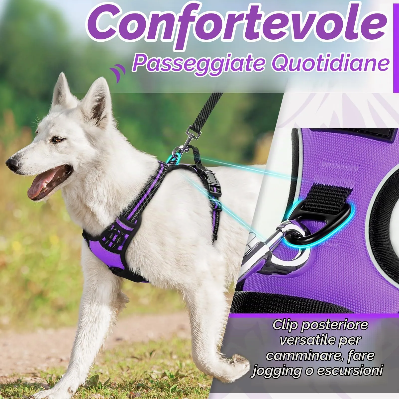 Eagloo Pettorina Cane ad H Anti Tiro, Viola, Taglia S - immagine 4