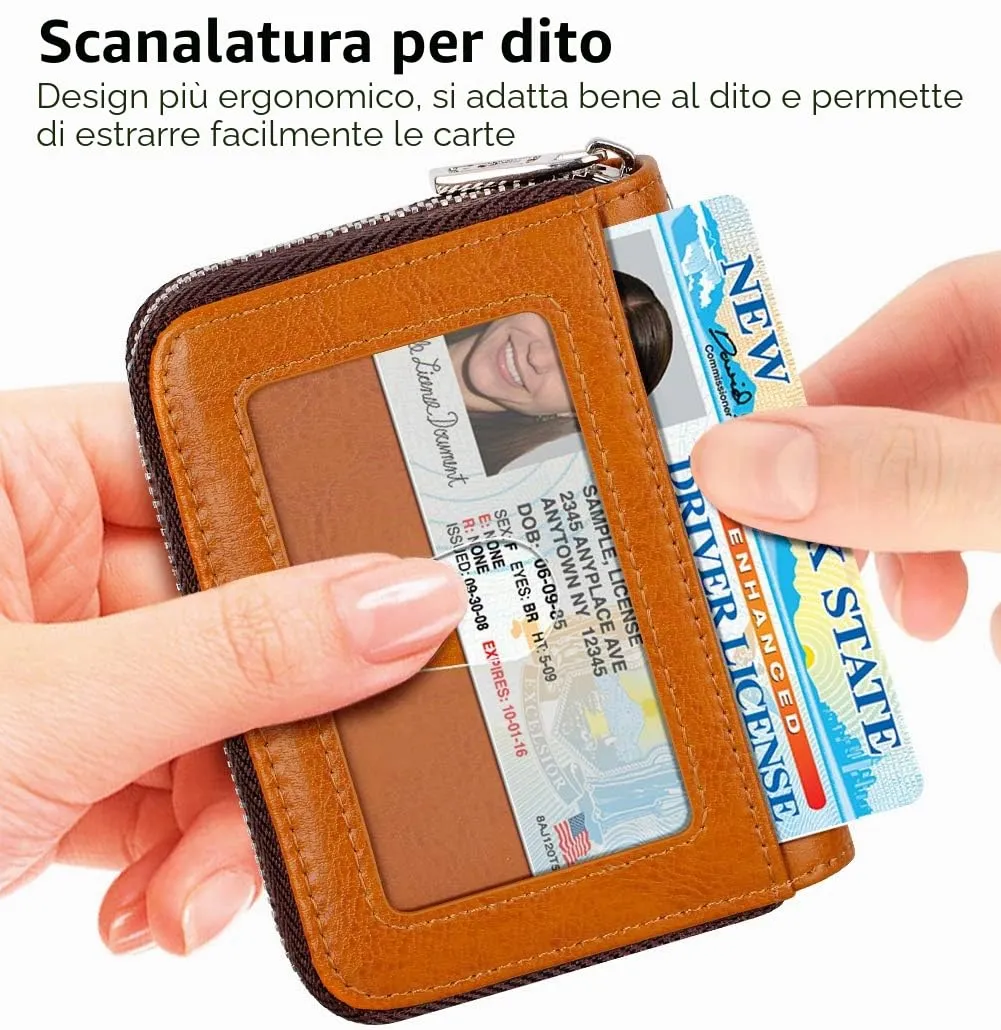 FurArt Porta Carte di Credito con Cerniera e Blocco RFID per Donna e Uomo - immagine 2
