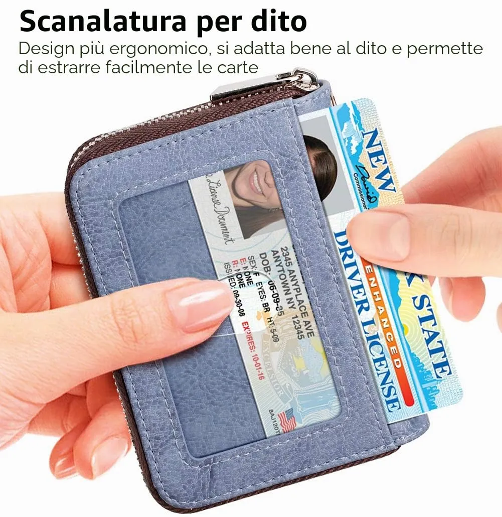 FurArt Porta Carte di Credito con Blocco RFID e Cerniera per Donna e Uomo - immagine 2