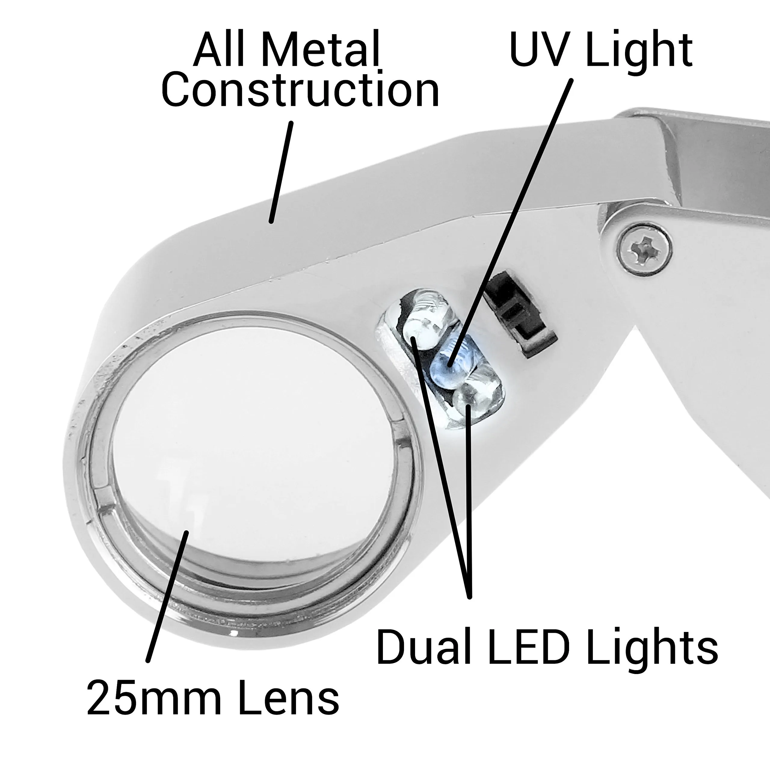 Kare & Kind Lente di Ingrandimento da Gioielliere 40X con LED e UV, Metallo e Vetro Ottico - immagine 3