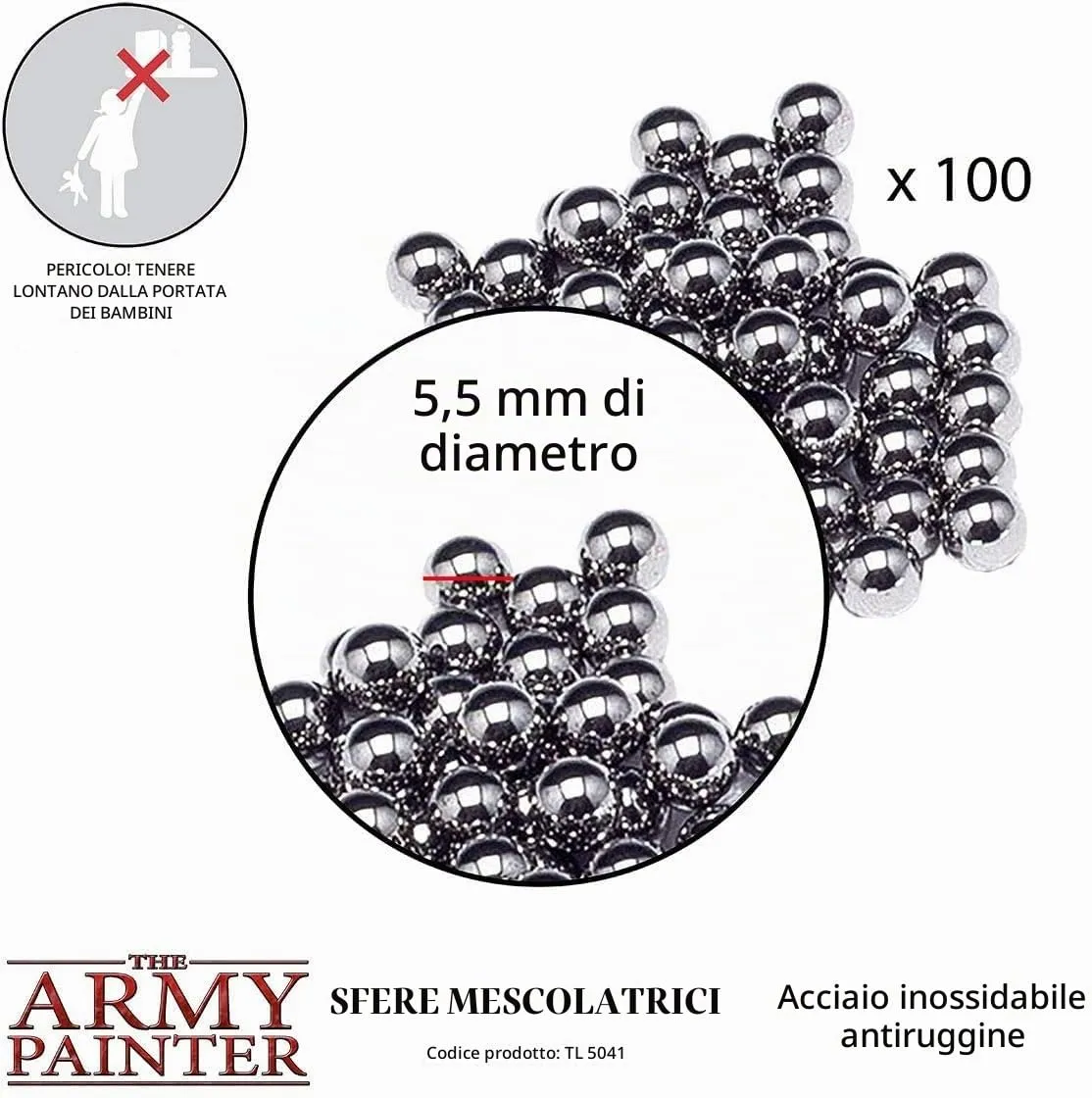 The Army Painter Mixing Balls, 100 pezzi, 5,5 mm, acciaio inox - immagine 2