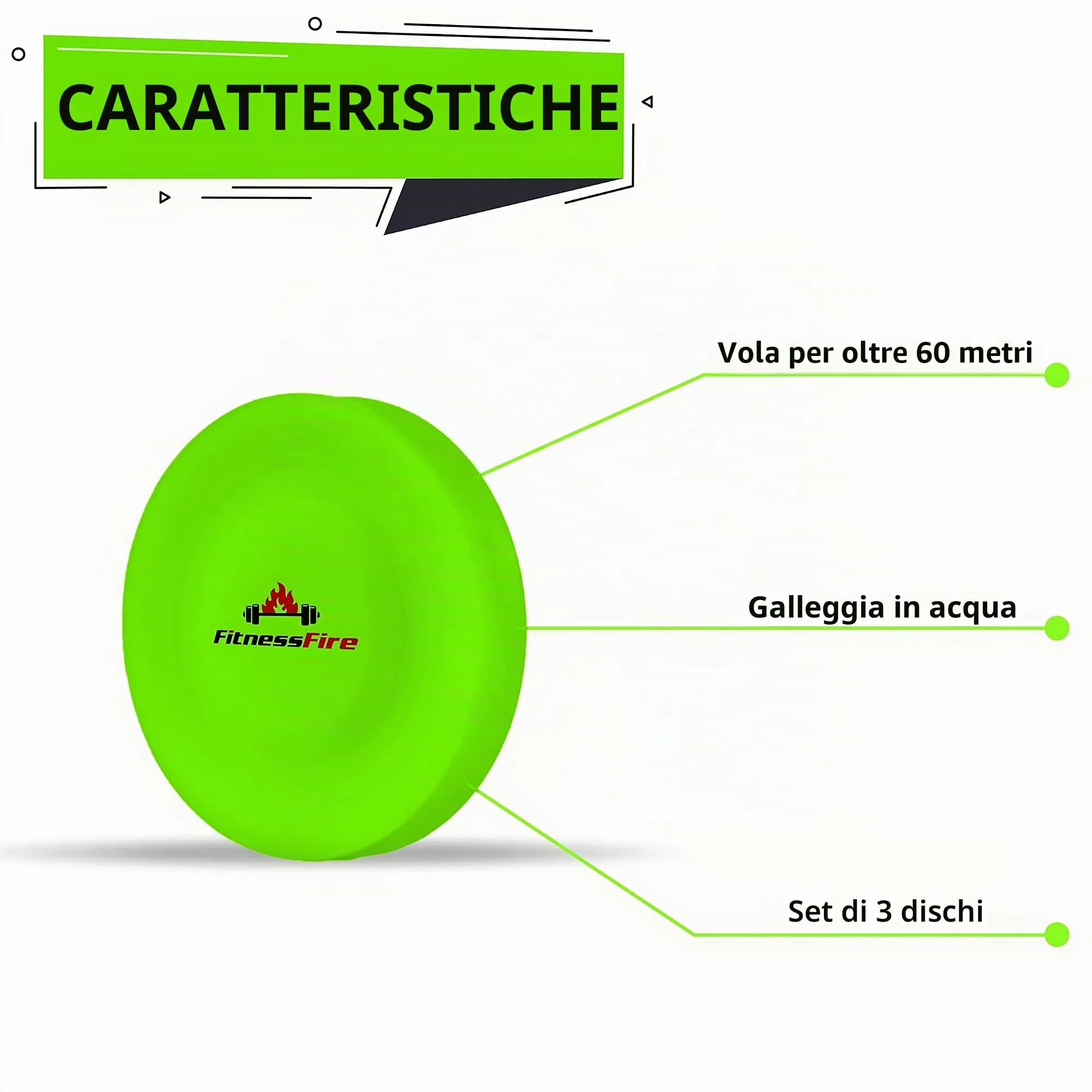 FitnessFire Set di 3 Mini Frisbee (Verde) - immagine 2