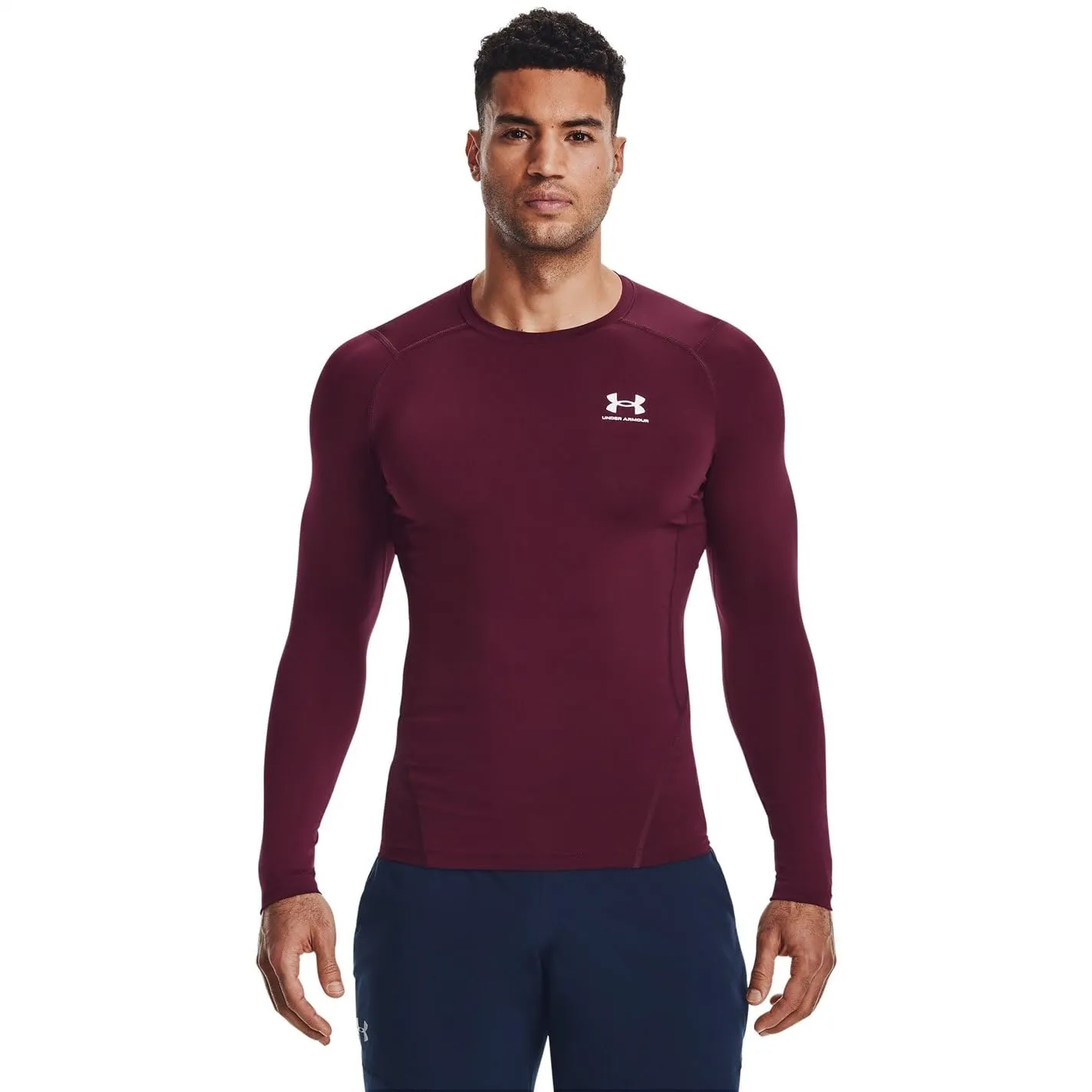 Under Armour HeatGear Long Sleeve Compression Shirt, Brown/White, Size L Tall - immagine 2