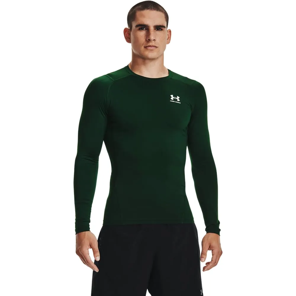Under Armour Men's Armour HeatGear Compression Long-Sleeve T-Shirt, Forest Green/White, Medium - immagine 1