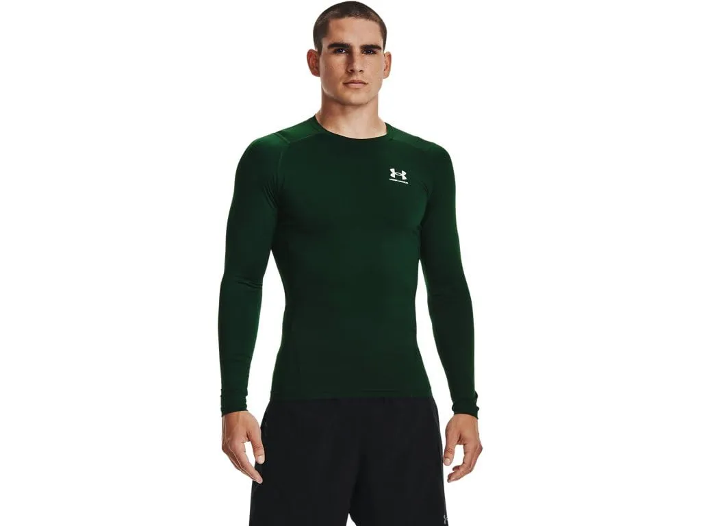 Under Armour HeatGear Maglietta a Compressione a Maniche Lunghe Uomo, Verde Foresta (301)/Bianco, M Alti - immagine 1