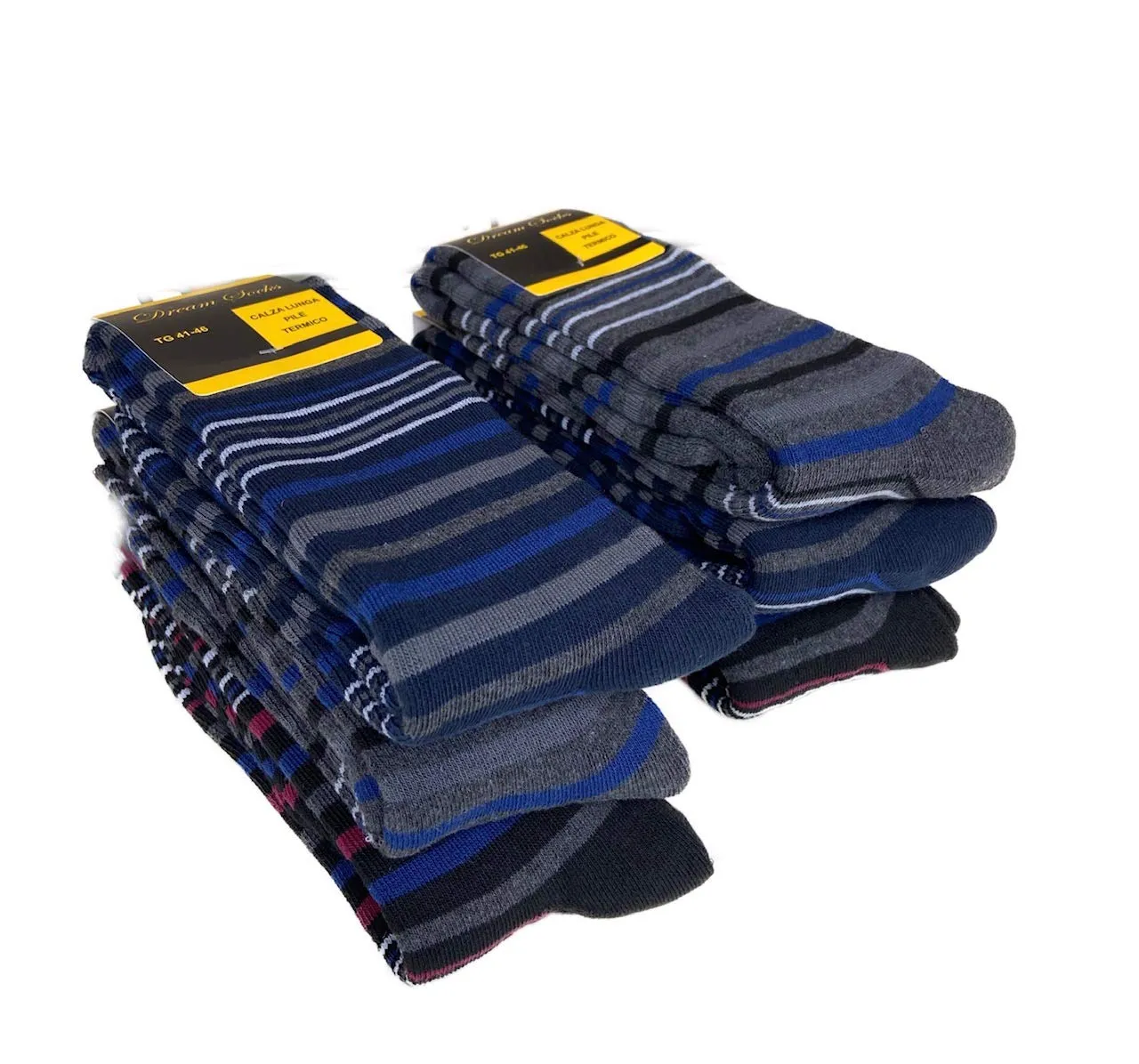 DREAM SOCKS Calze in pile termiche invernali da sci, 6 paia, Rigato, 41-46 - immagine 1