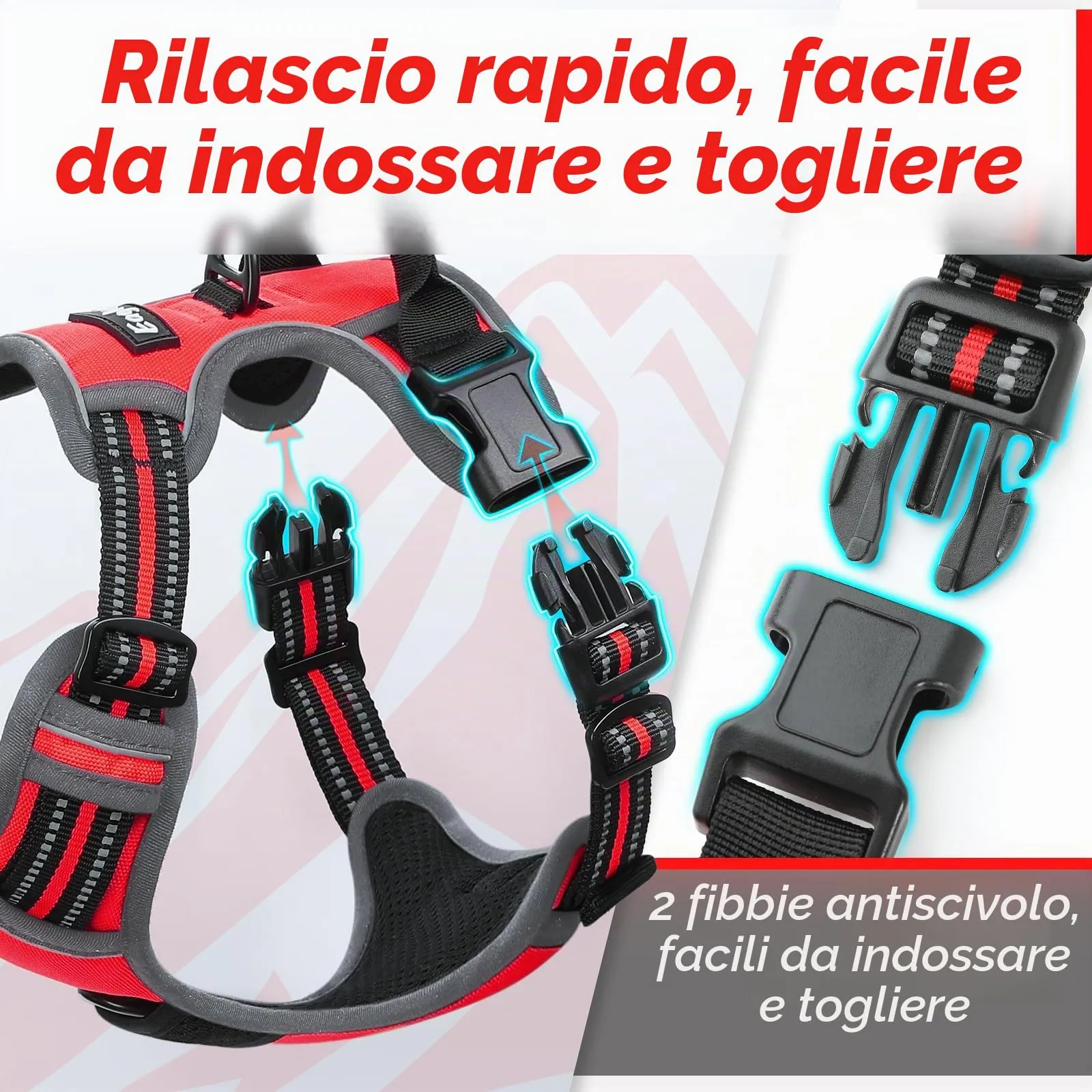 Eagloo Pettorina Cane ad H Anti Tiro, Rossa, XL - immagine 6