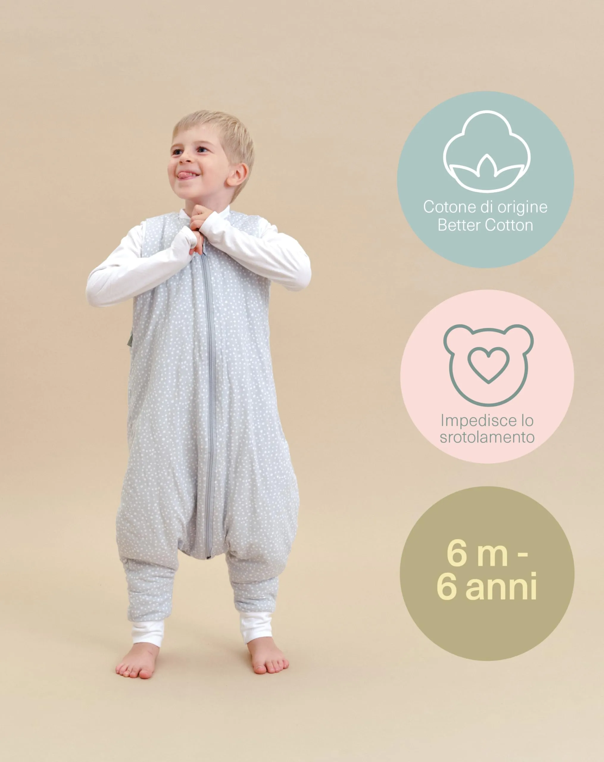 molis & co Sacco Nanna con Piedini Invernale 2.5 tog 100% Cotone Oeko-Tex 100 Grey Print 3 anni - immagine 5