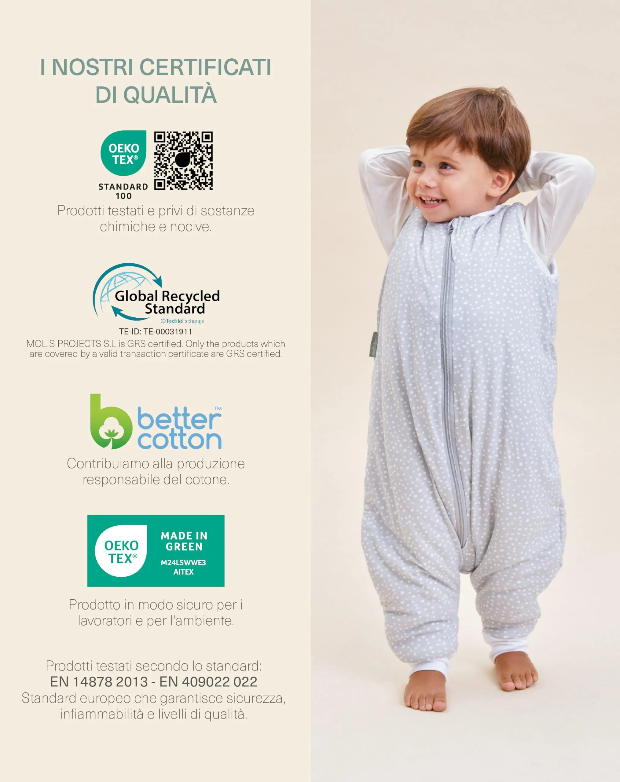 molis & co Sacco Nanna con Piedini Invernale 2.5 tog 100% Cotone Oeko-Tex 100 Grey Print 3 anni - immagine 6