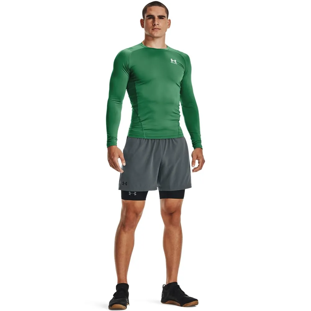 Under Armour HeatGear Maglietta a compressione a maniche lunghe da uomo, Verde Team Kelly Green/Bianco, M - immagine 3