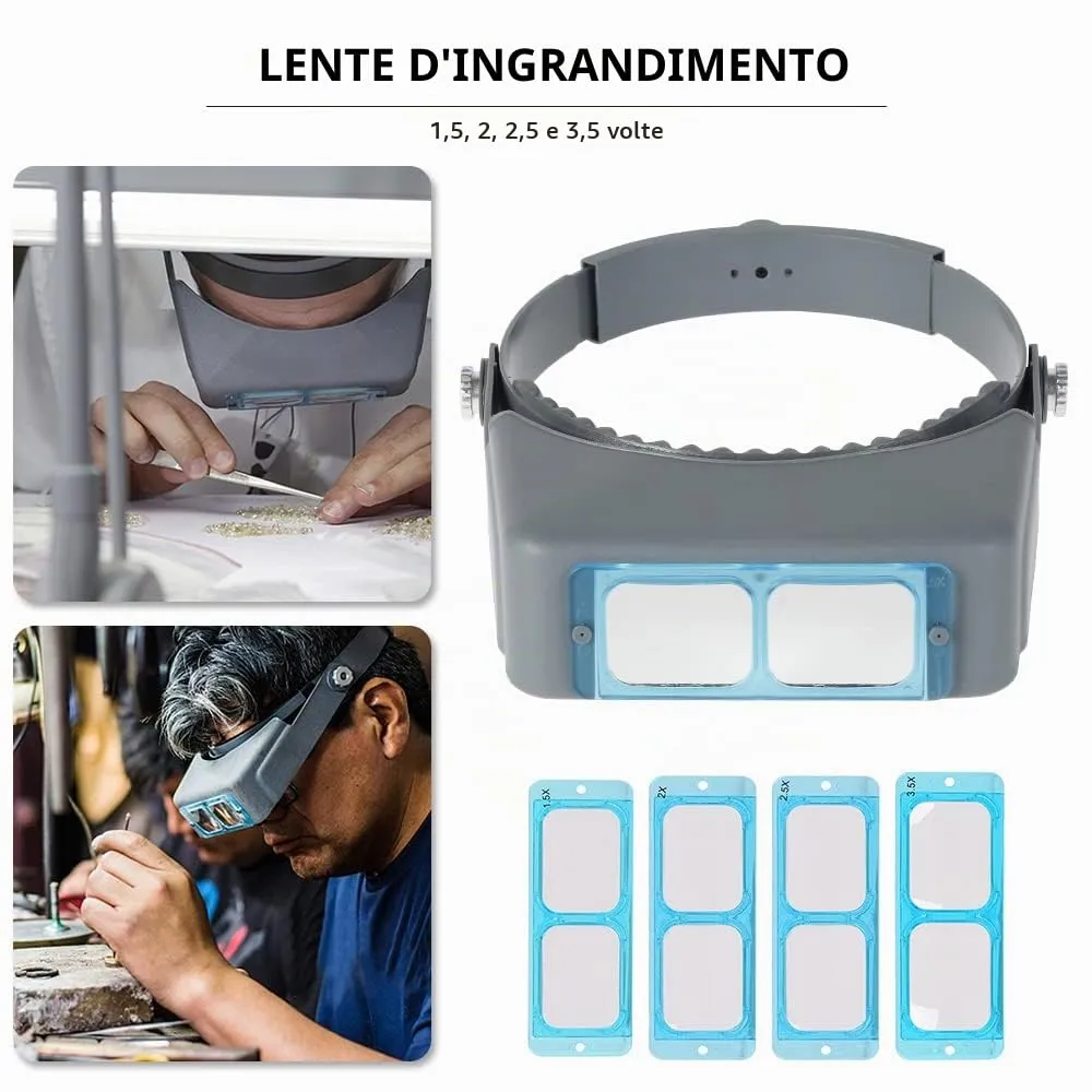 Ghopy Occhiali Lente d'Ingrandimento Montata Sulla Testa con 4 Lenti Sostituibili per Gioielli, Orologi e Artigianato - immagine 8
