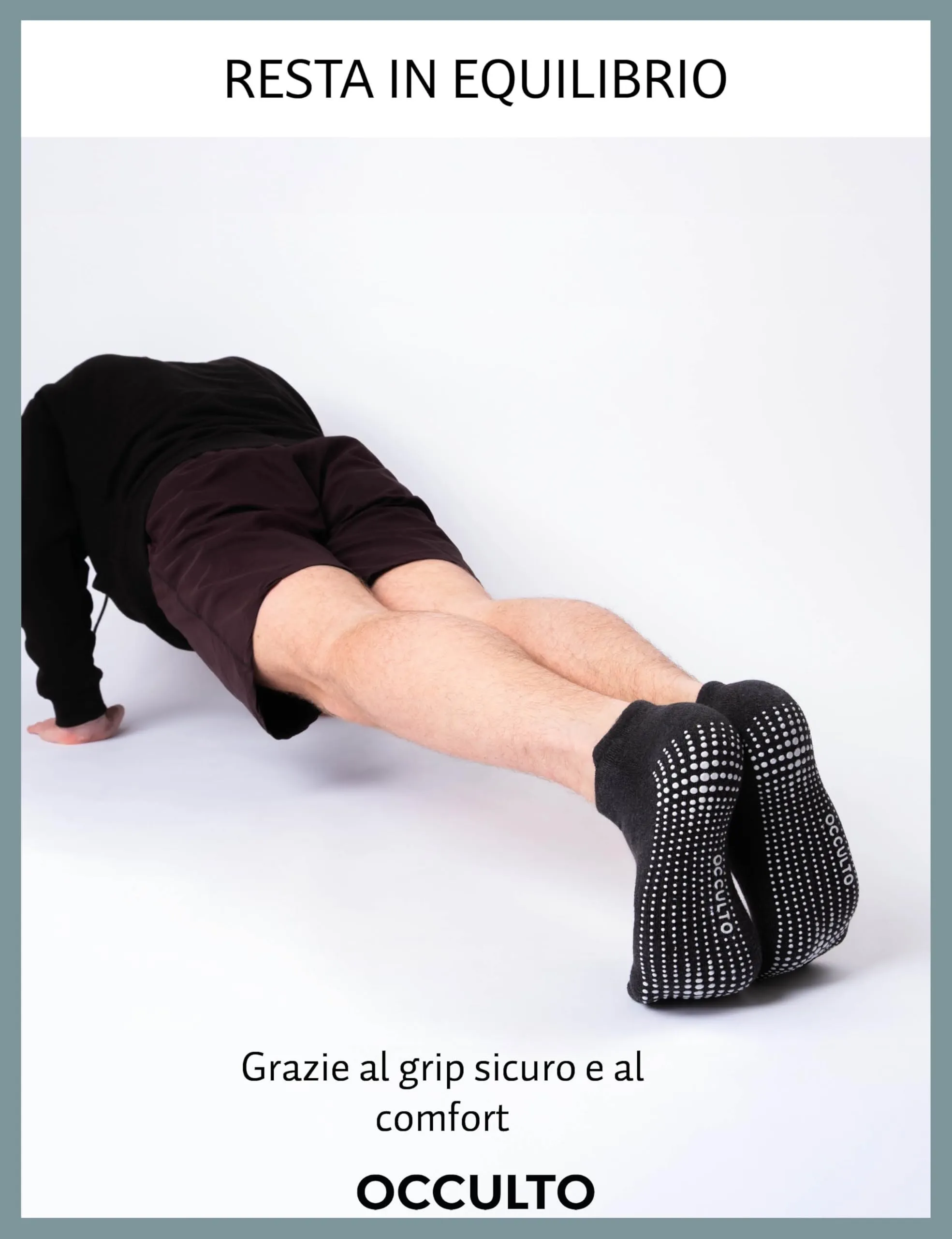 Occulto Calzini Antiscivolo per Donna e Uomo, Yoga Pilates e Fitness, 2 Paia, Grigio Nero, 43-46 - immagine 3