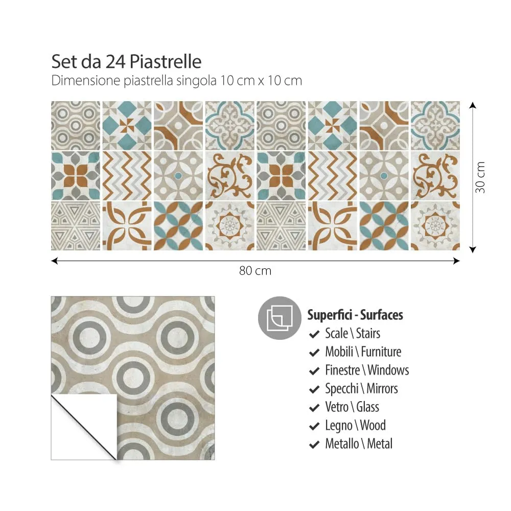RE-COVERTILES Adesivi Piastrelle in PVC per Cucina e Bagno, 24 Pz 10x10 cm, PS00205 - immagine 3