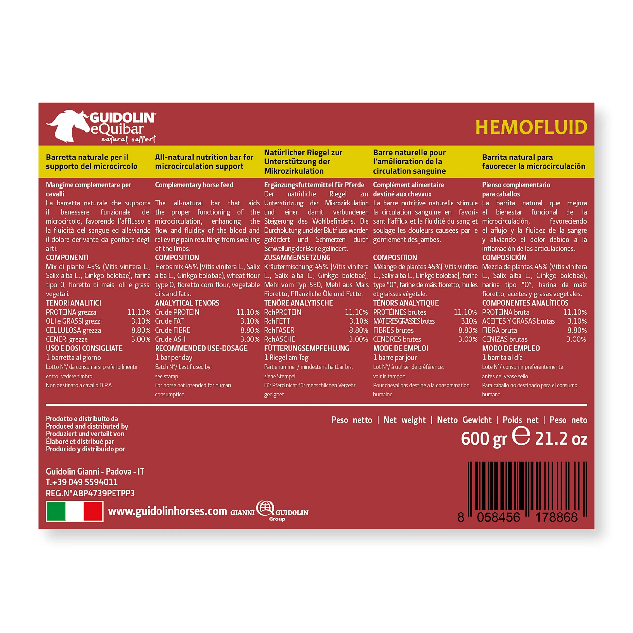 Guidolin Horses Equibar Hemofluid Barretta Funzionale 600g - immagine 5