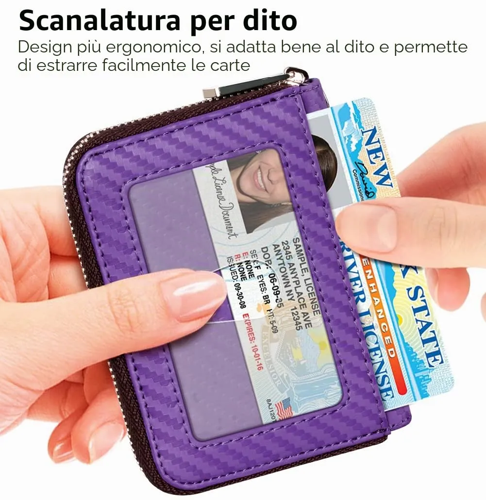 FurArt Porta Carte di Credito con Blocco RFID e Cerniera per Donna e Uomo - immagine 2
