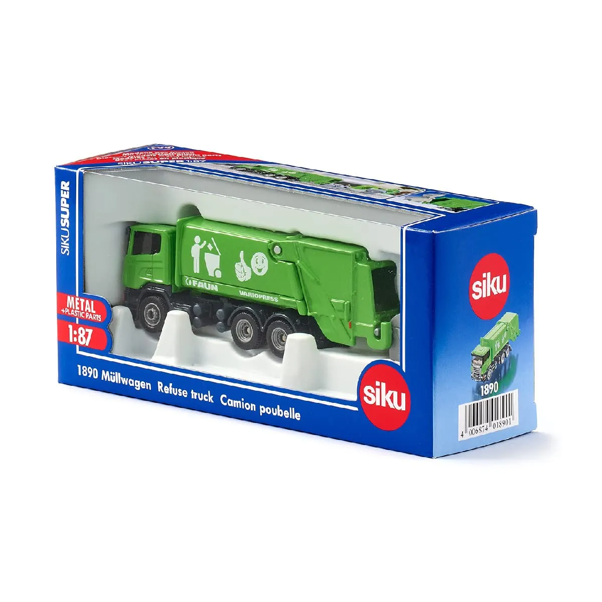 Siku 1890 Camion della Spazzatura 1:87 Verde con Cassonetto - immagine 2