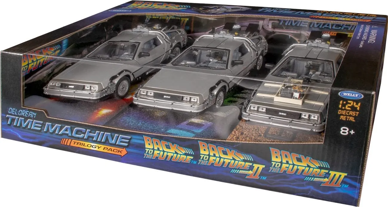 Welly Back to the Future Trilogy DeLorean Time Machine Set 1/24, Argento, 22400-3G - immagine 1