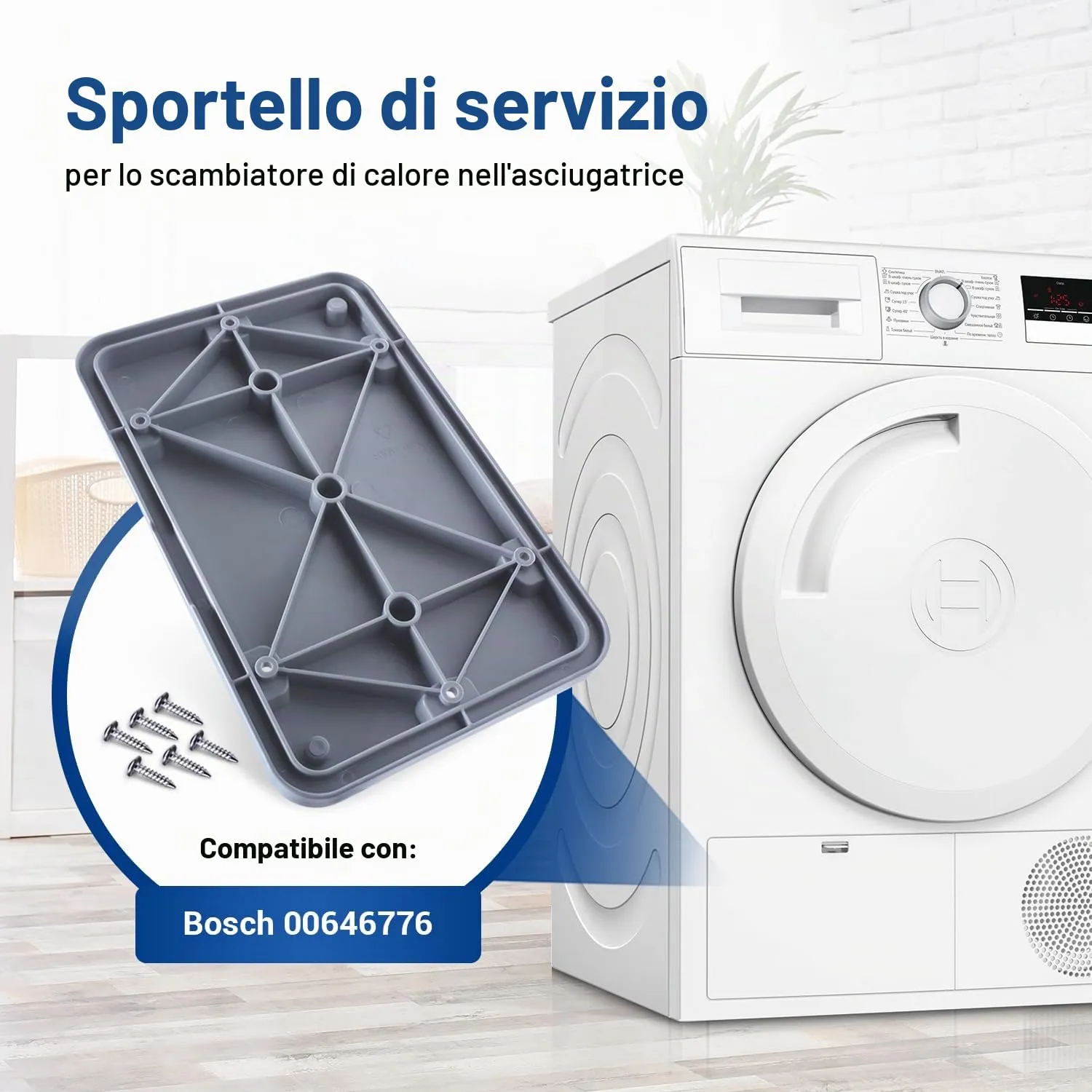 VIOKS Sportello per Manutenzione per Asciugatrici Bosch e Siemens Kit Riparazione con 6 Viti V-36203 - immagine 2
