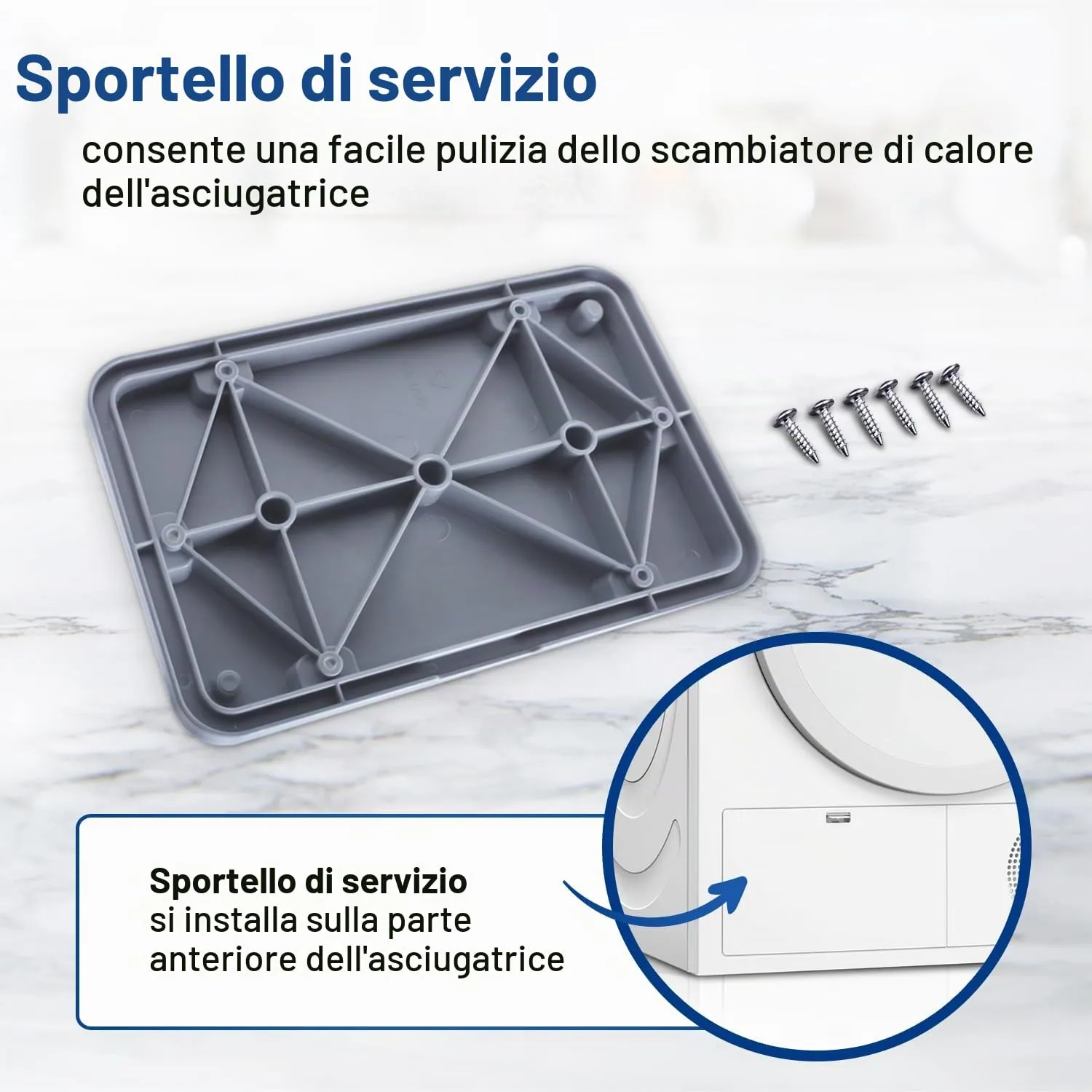 VIOKS Sportello per Manutenzione per Asciugatrici Bosch e Siemens Kit Riparazione con 6 Viti V-36203 - immagine 5