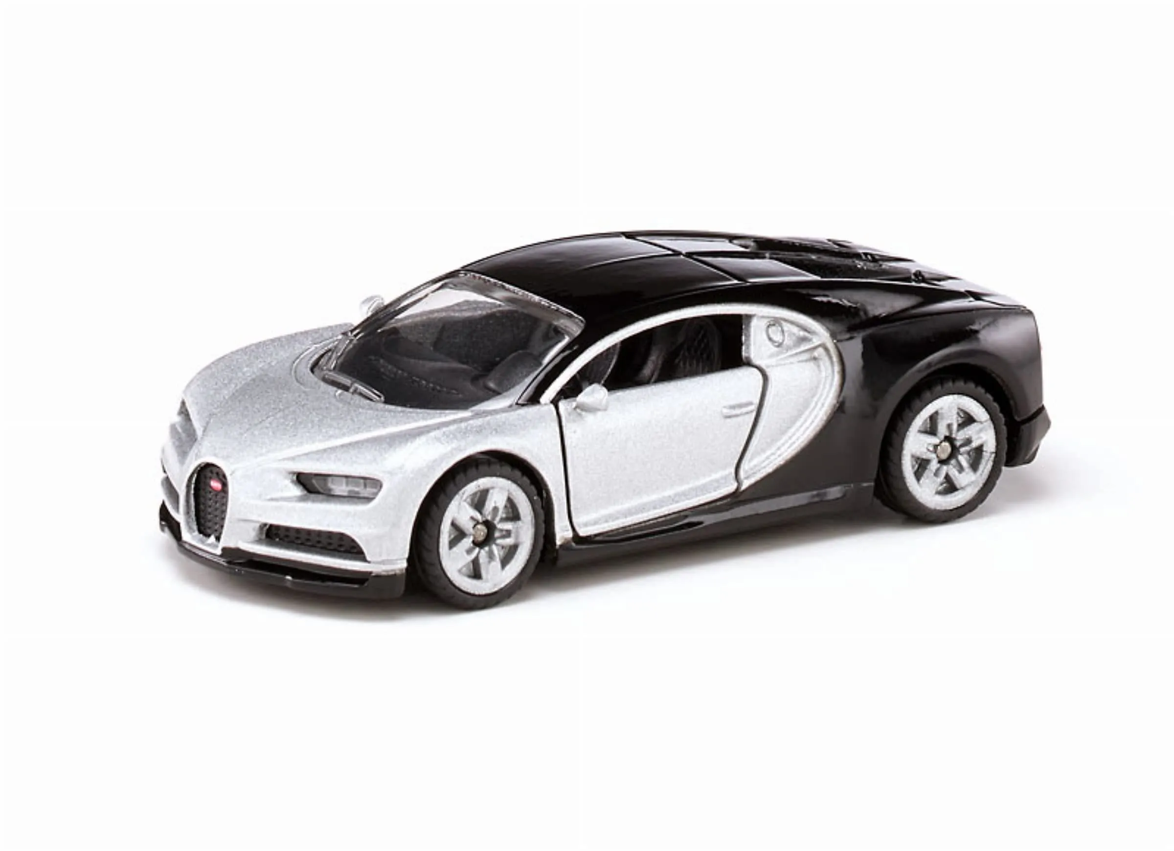 Siku 1508 Bugatti Chiron, Auto Sportiva in Metallo e Plastica, Argento e Nero, Portiere Apribili - immagine 1