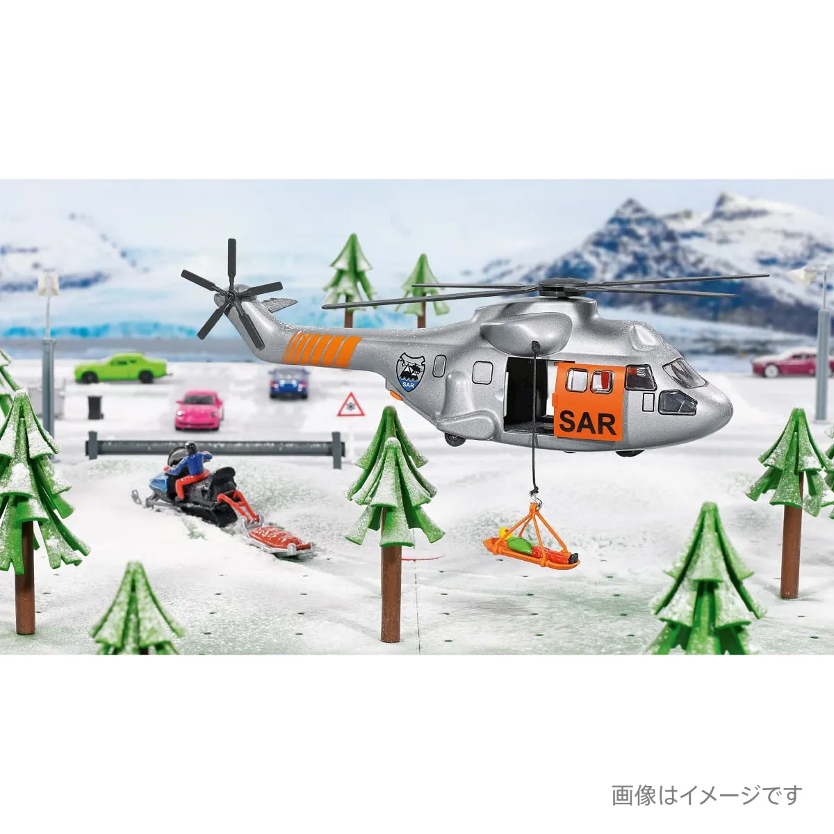 Siku 2527 Elicottero di soccorso SAR 1:50 Metallo/Plastica Grigio argento/Arancione con barella e paziente - immagine 2