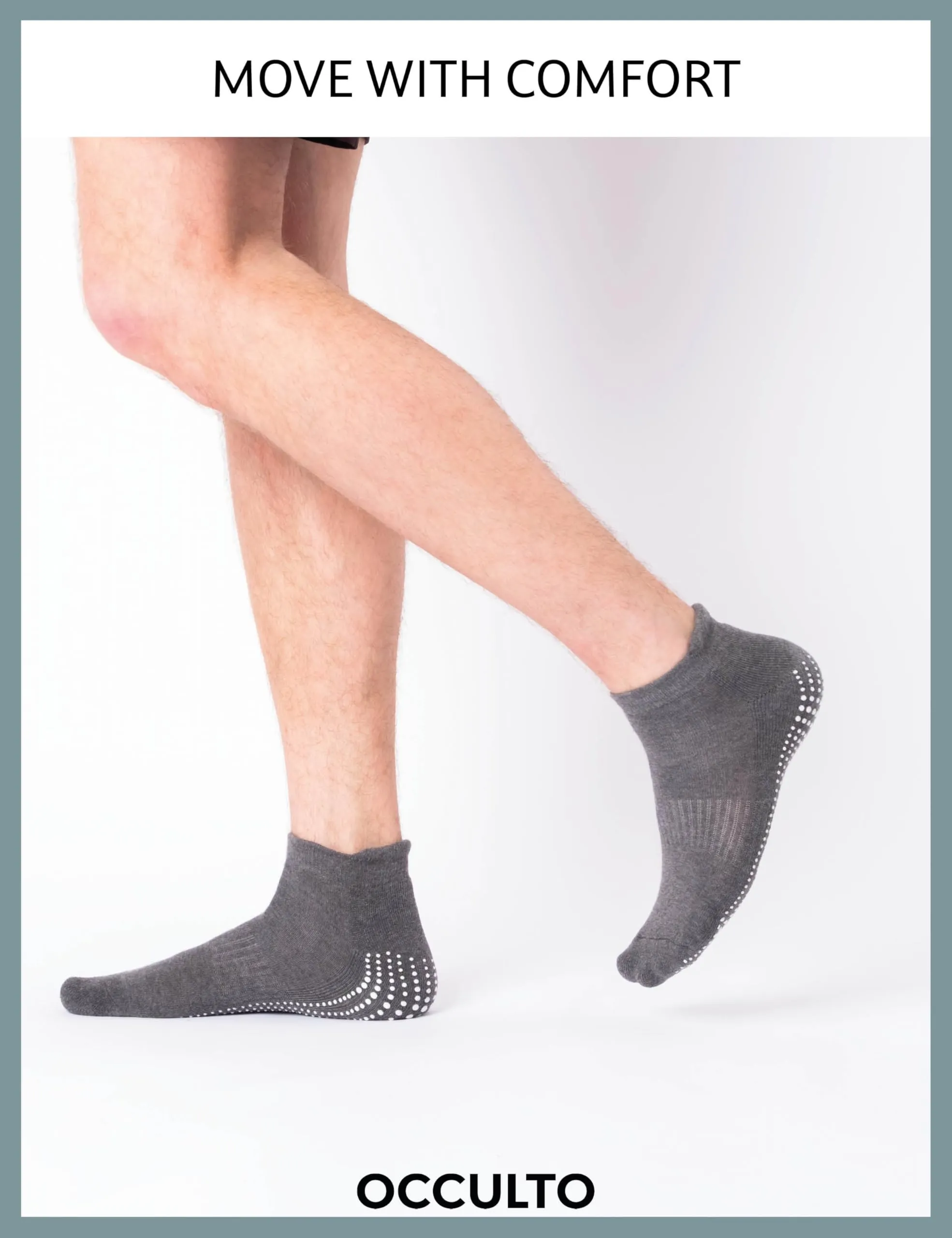 Occulto Calzini Antiscivolo per Donna e Uomo per Yoga, Pilates e Fitness, 2 Paia, Grigio Nero, 35-38 - immagine 6