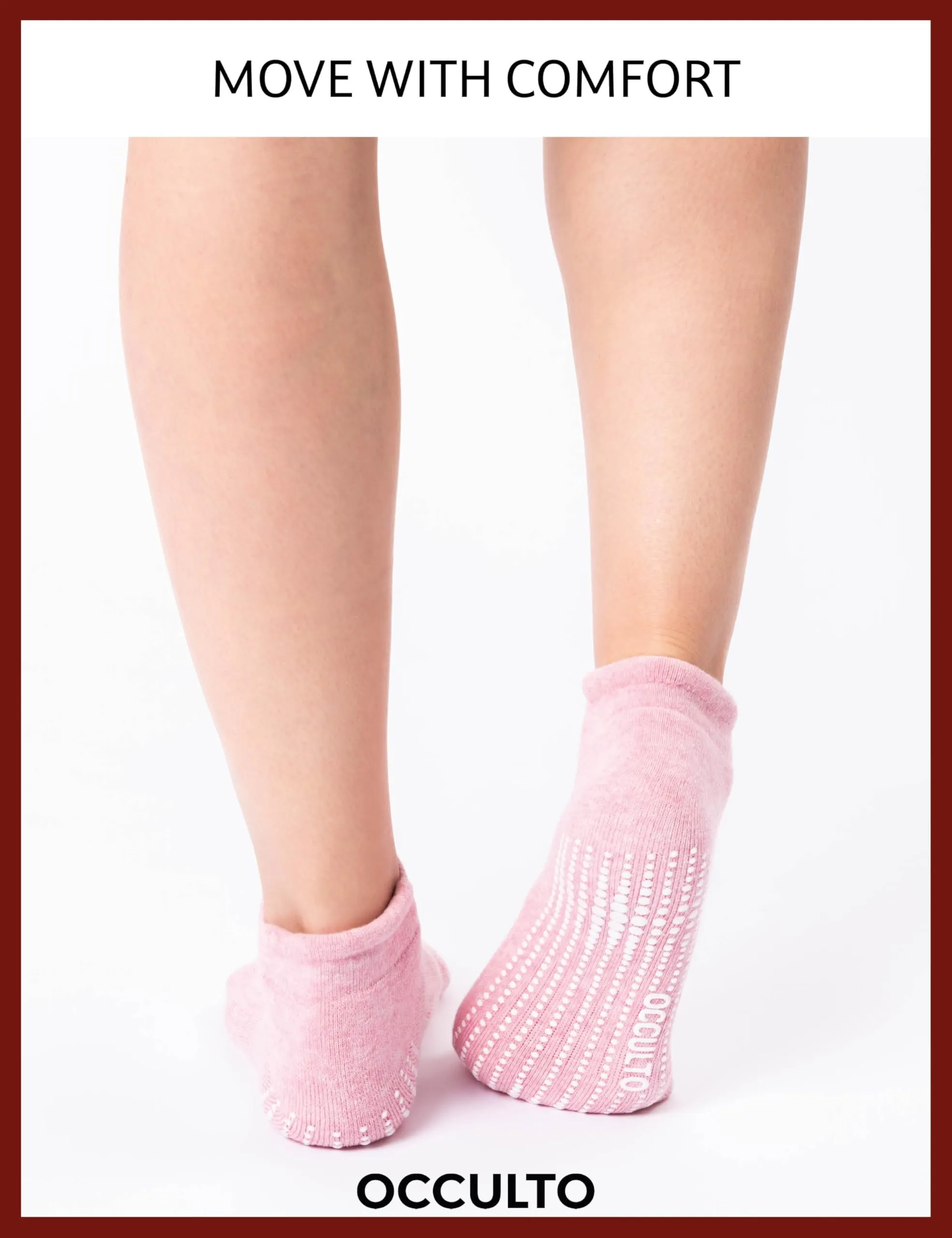 Occulto Calzini Antiscivolo per Yoga, Pilates e Fitness, 2 Paia, Rosa Rossa, 35-38 - immagine 6