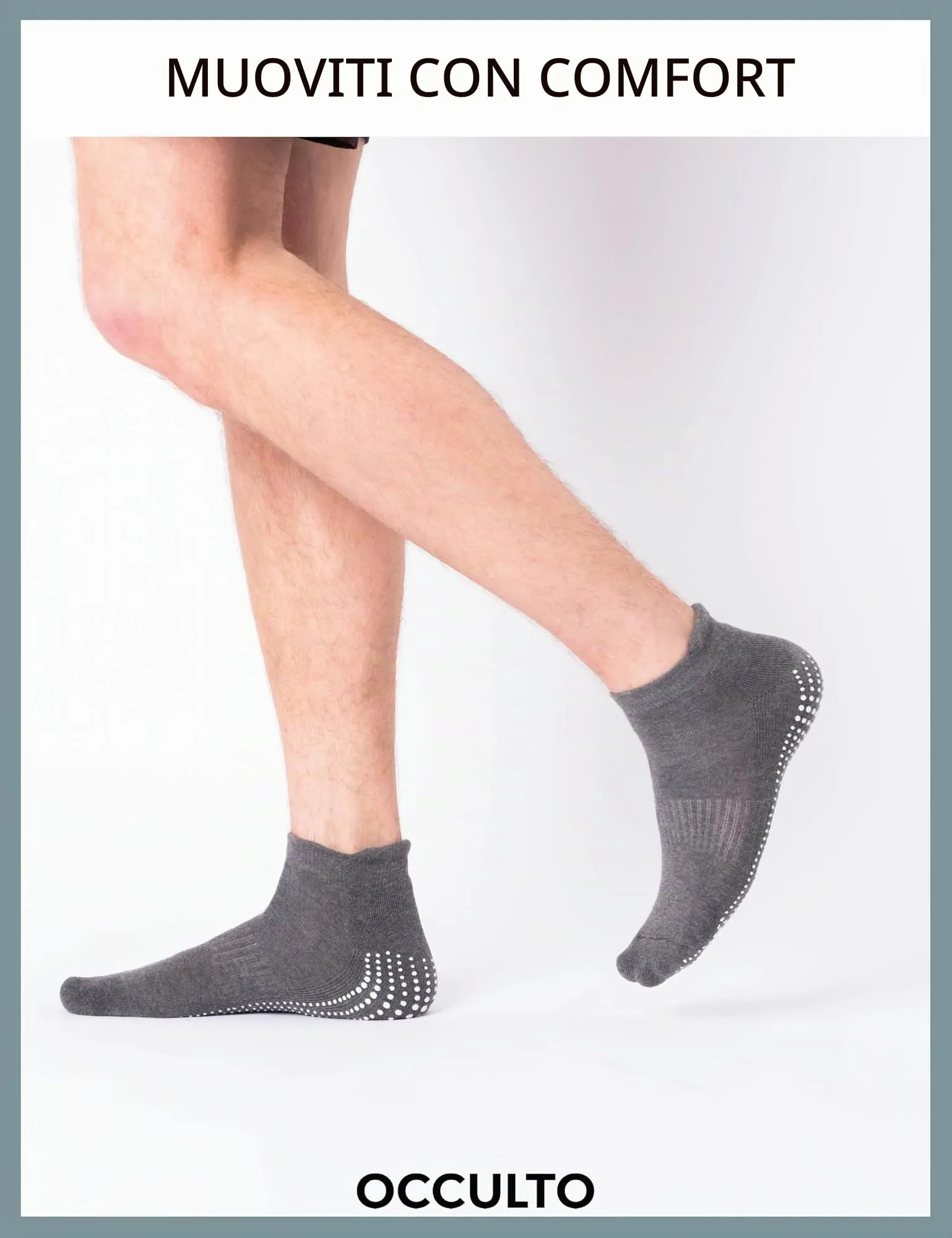 Occulto Calzini Antiscivolo per Donna e Uomo, Yoga Pilates e Fitness, 4 Paia, Grigio Nero, 43-46 - immagine 6