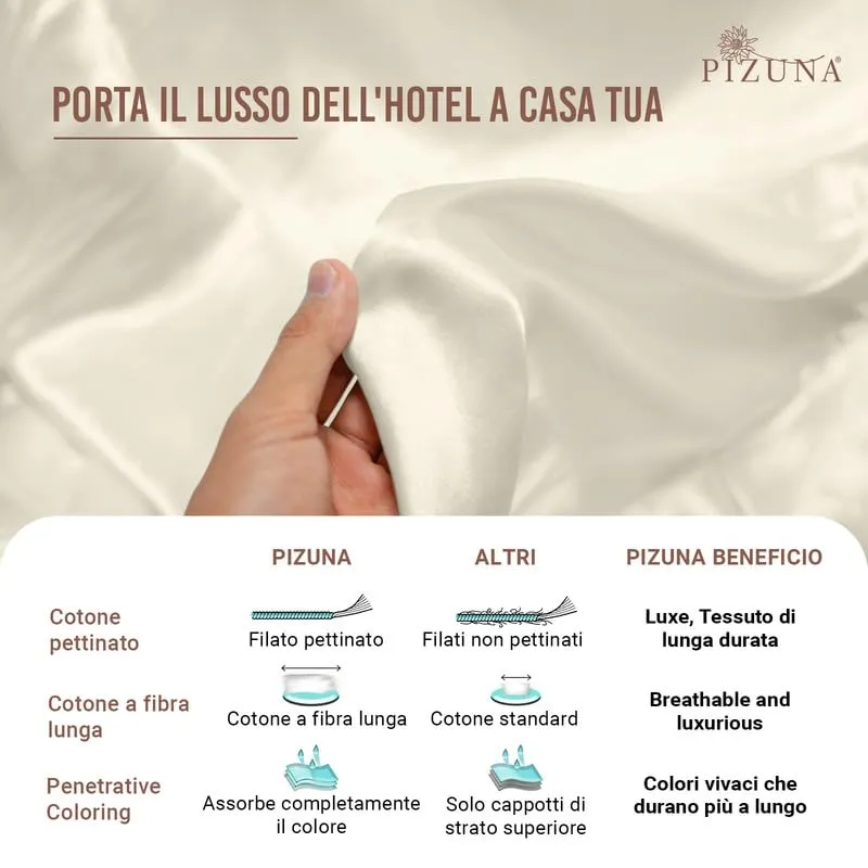 Pizuna Linens Set Lenzuola Letto Super King in Cotone 400 Fili, 180x200 cm, Avorio, 4 Pezzi - immagine 6