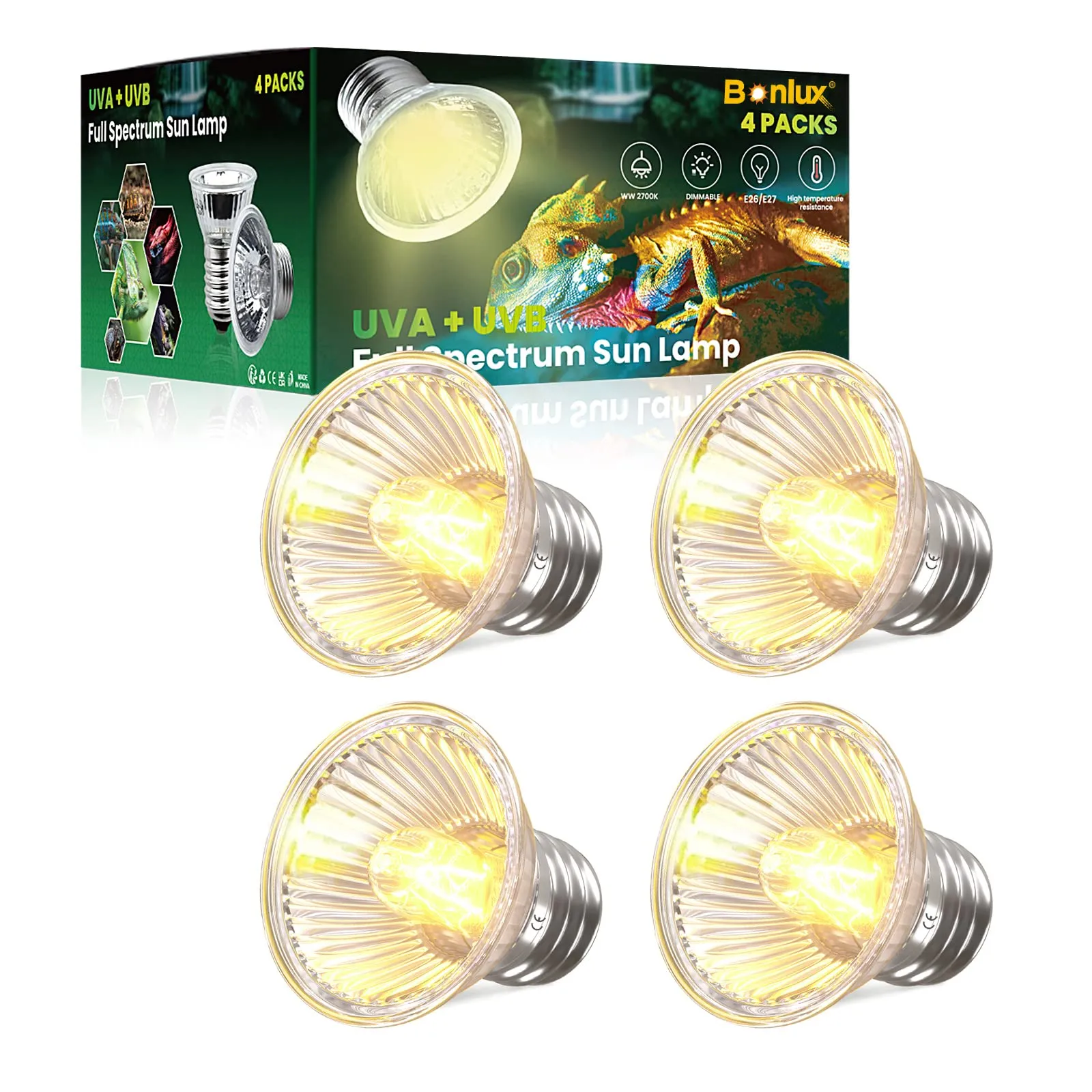Bonlux Lampadina Riscaldante LED UVA UVB E27 50W per Rettili e Tartarughe, 220-240V (4 pezzi) - immagine 1