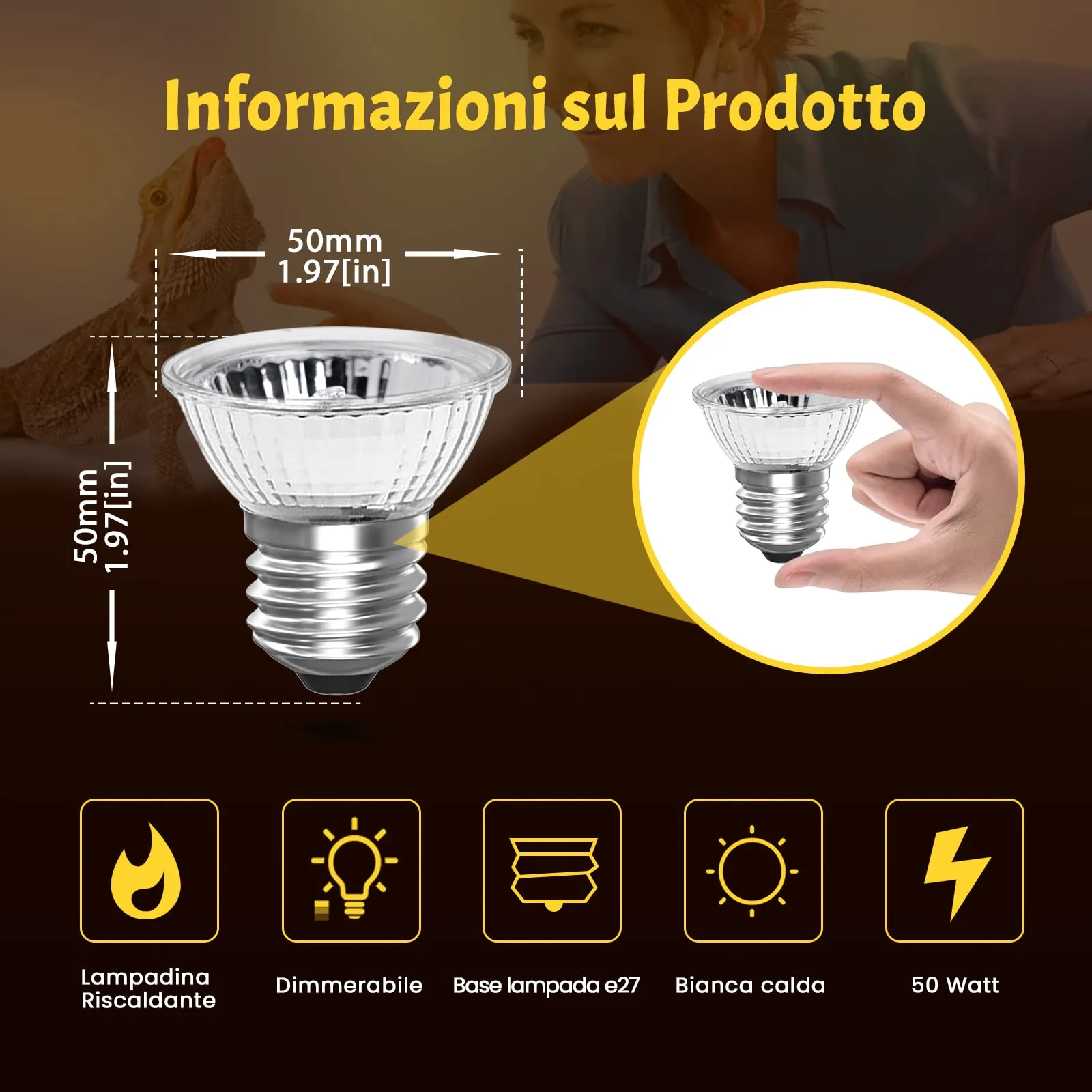 Bonlux Lampadina Riscaldante LED UVA UVB E27 50W per Rettili e Tartarughe, 220-240V (4 pezzi) - immagine 6