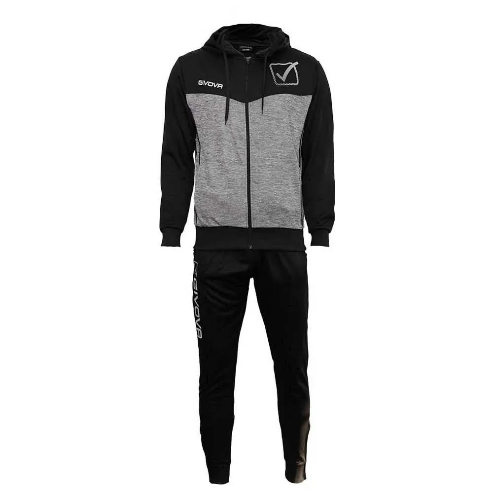 Givova Tuta Visa Melange con Cappuccio Polar Fleece Nero/Grigio Scuro Melange, Tg. S - immagine 1