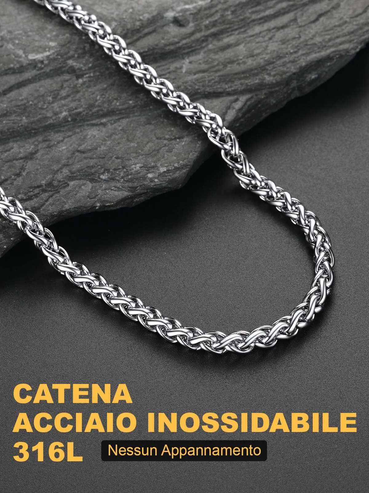 U7 Collana Uomo in Acciaio Inossidabile Catena Spiga 6mm x 51cm - immagine 4