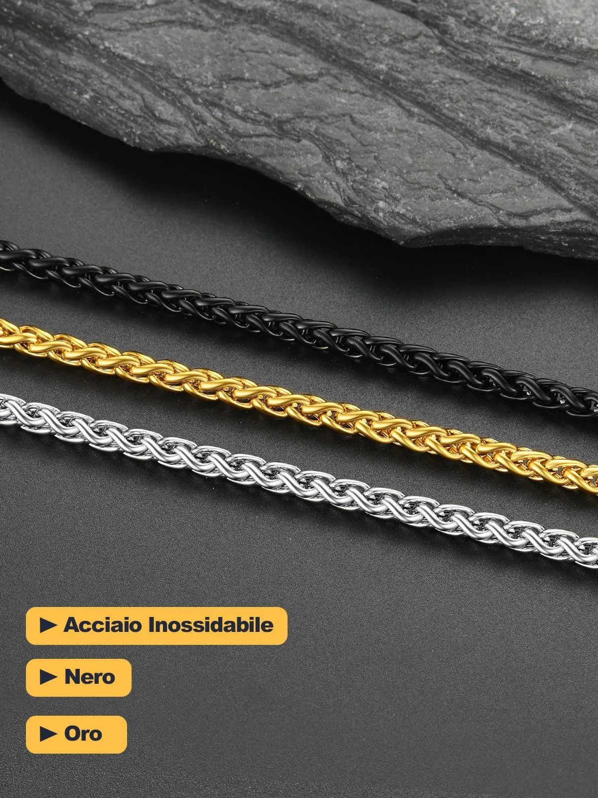 U7 Collana Uomo in Acciaio Inossidabile Catena Spiga 6mm x 51cm - immagine 7