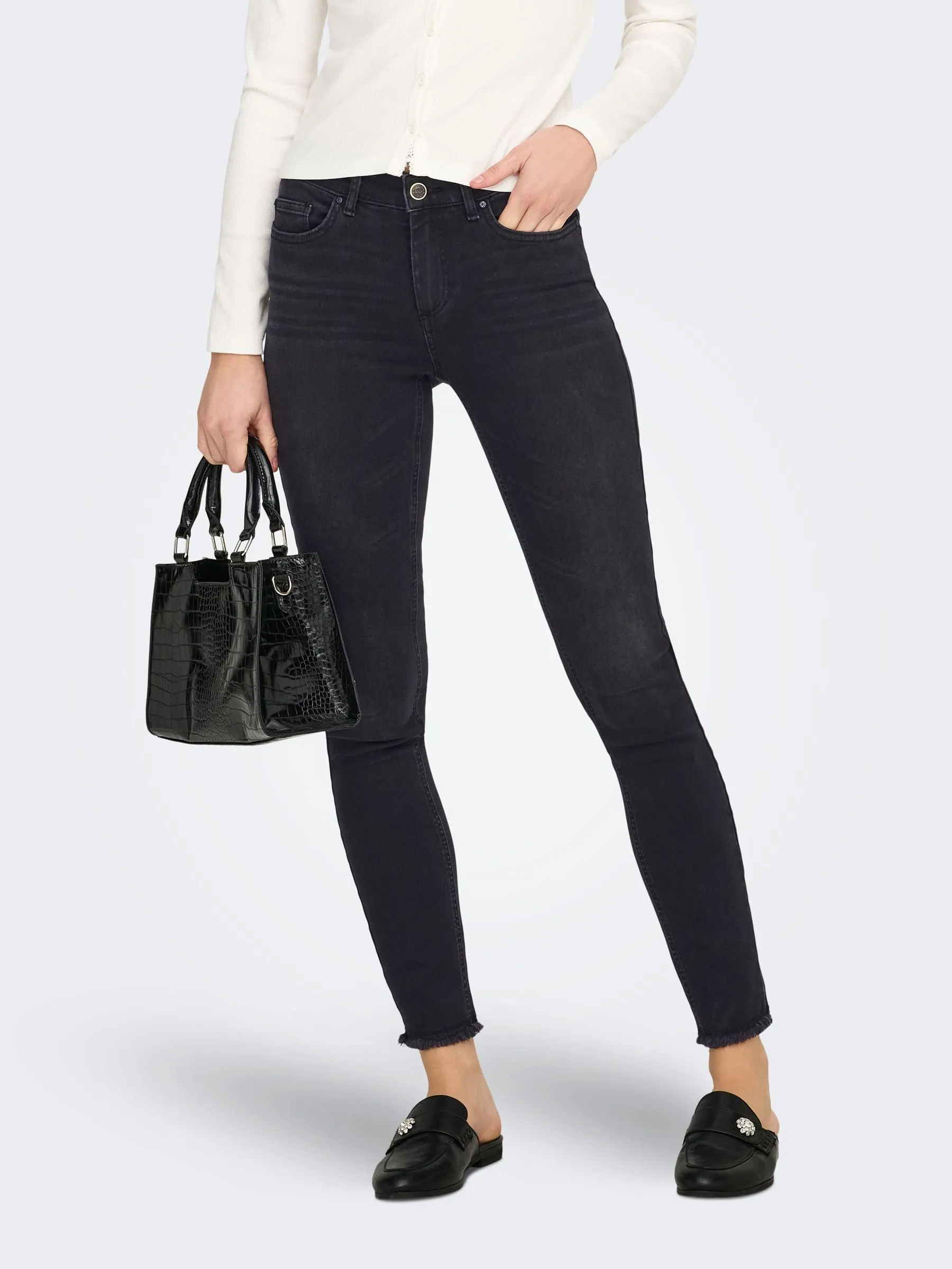 ONLY Onlblush Mid Ankle Raw Skinny Jeans, Nero Black Denim, W29/L30 - immagine 2
