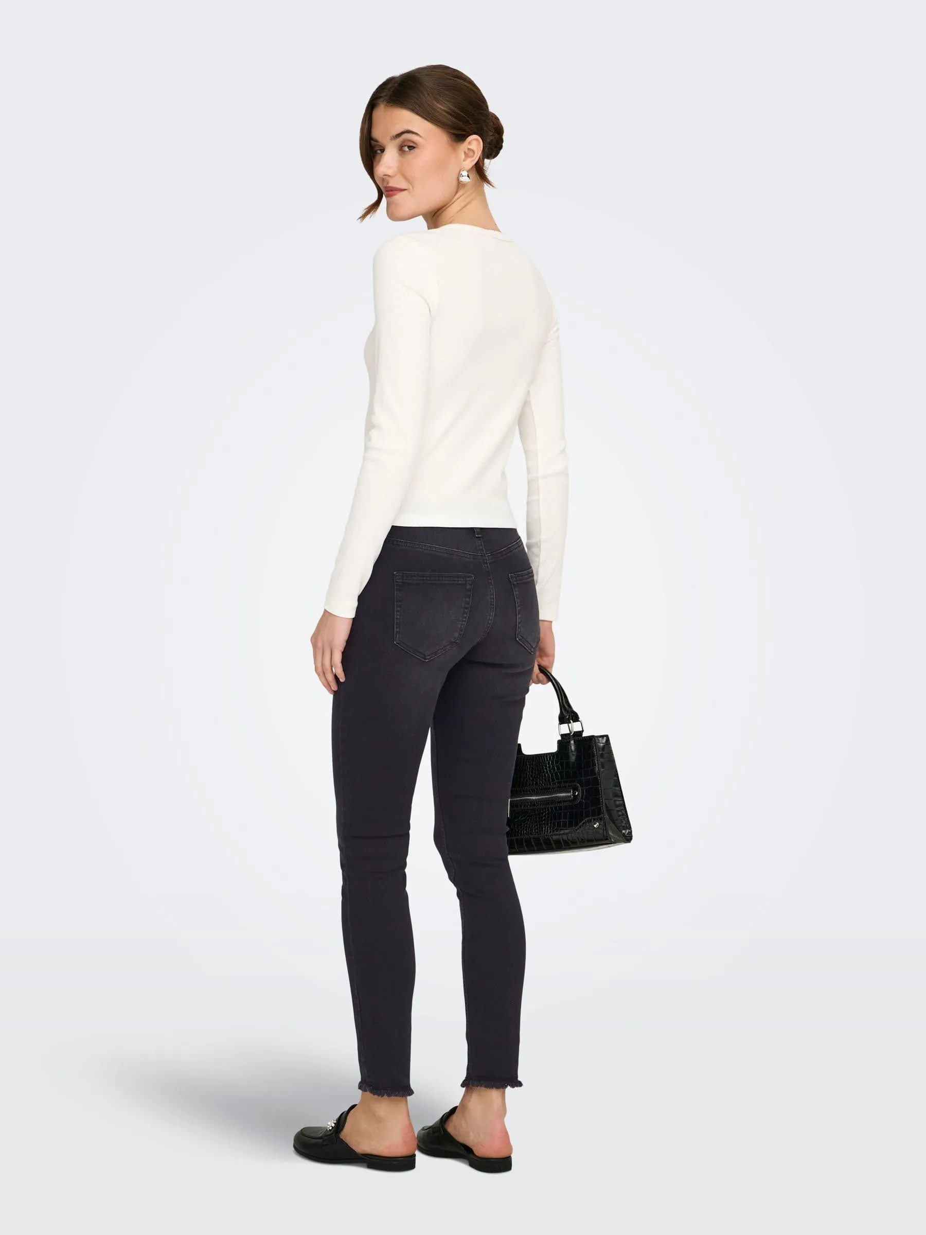 ONLY Onlblush Mid Ankle Raw Skinny Jeans, Nero Black Denim, W29/L30 - immagine 5