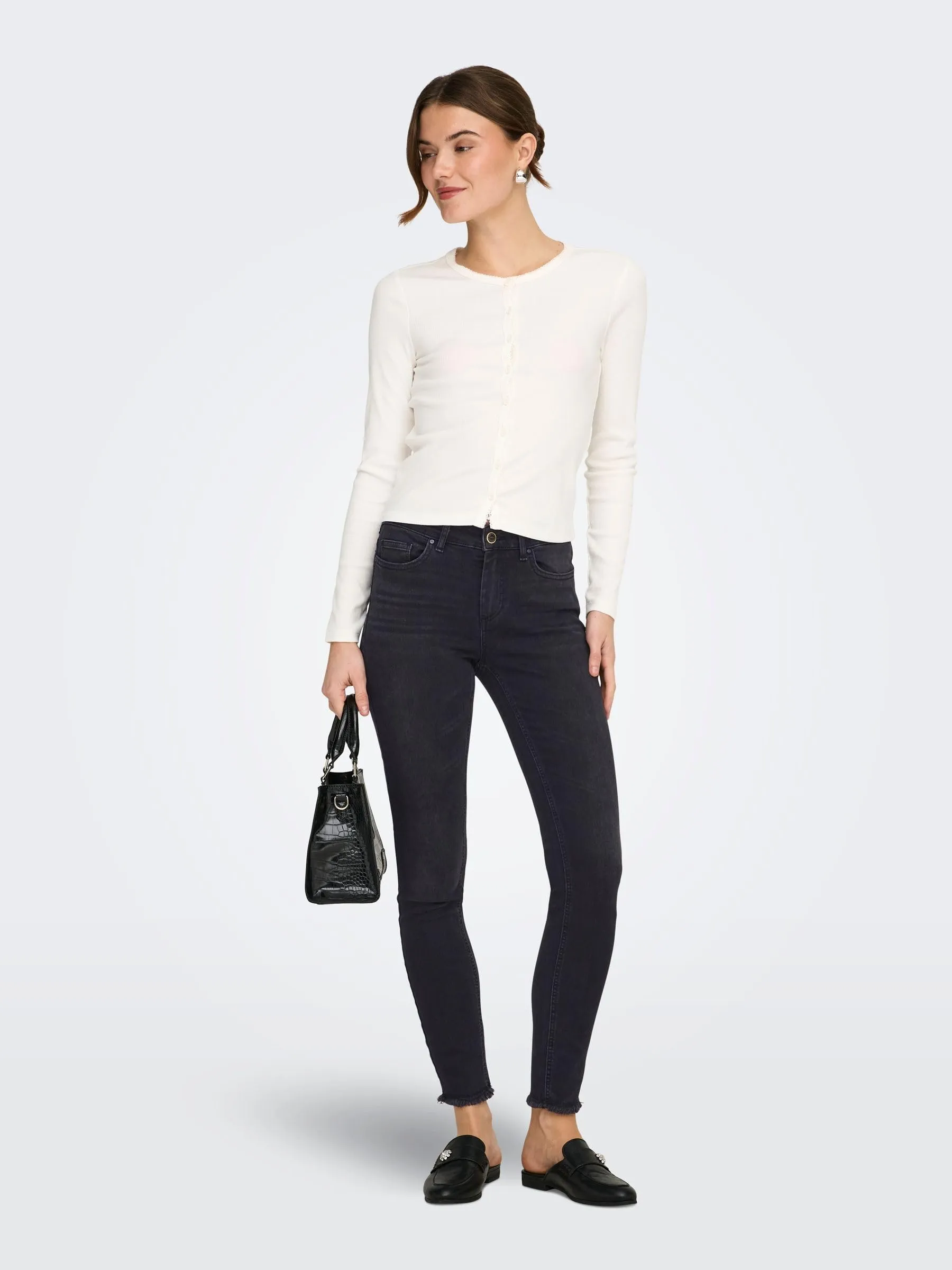 ONLY Onlblush Mid Ankle Raw Skinny Jeans, Nero Black Denim, W29/L30 - immagine 6