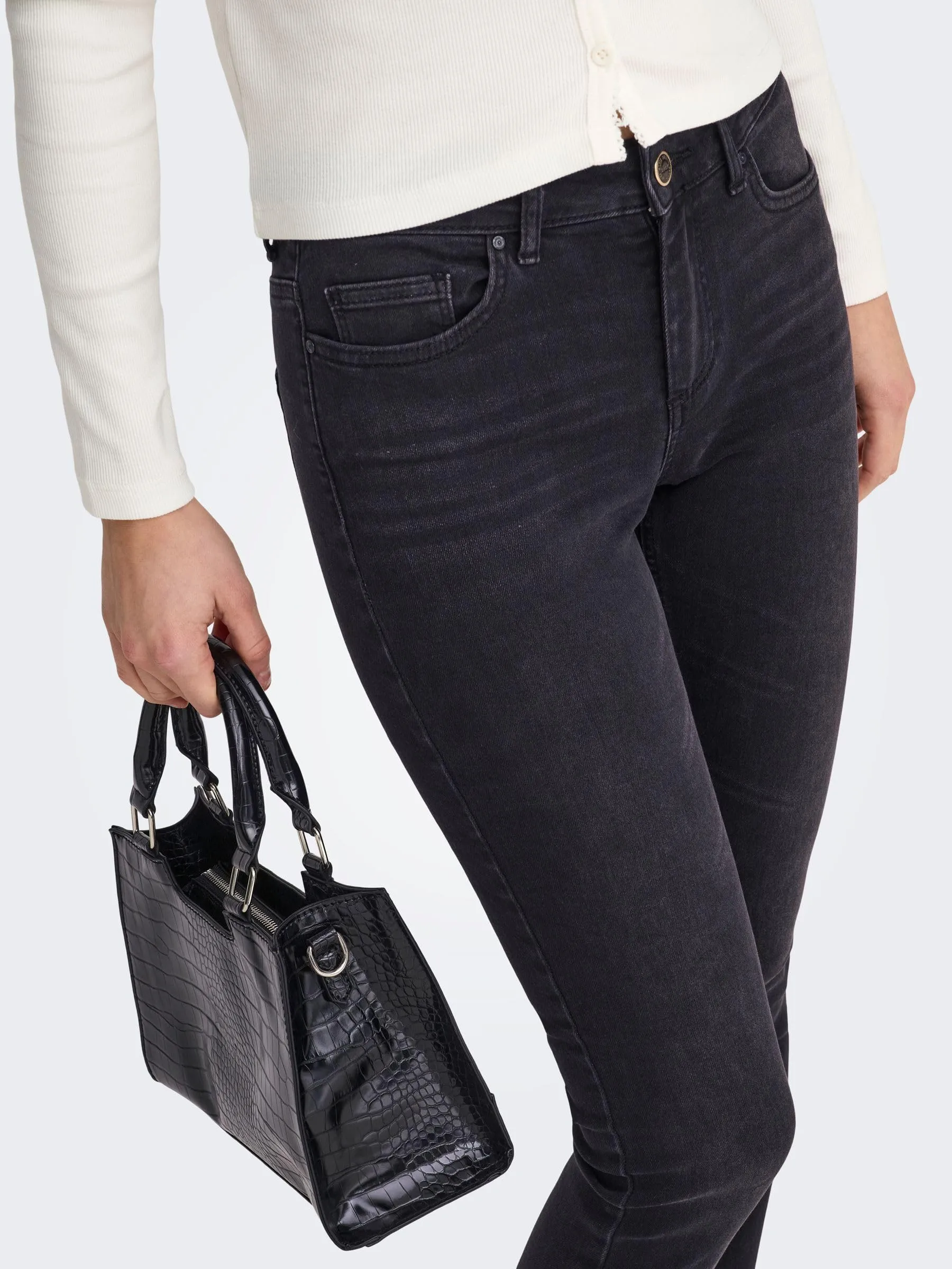 ONLY Onlblush Mid Ankle Raw Skinny Jeans, Nero Black Denim, W29/L30 - immagine 7