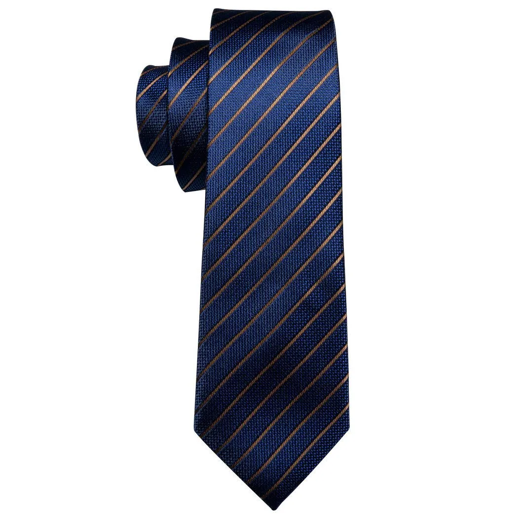 Barry.Wang Set Cravatta, Fazzoletto e Gemelli in Seta Blu a Righe - immagine 3