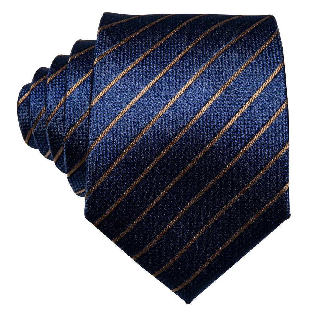 Barry.Wang Set Cravatta, Fazzoletto e Gemelli in Seta Blu a Righe - immagine 4