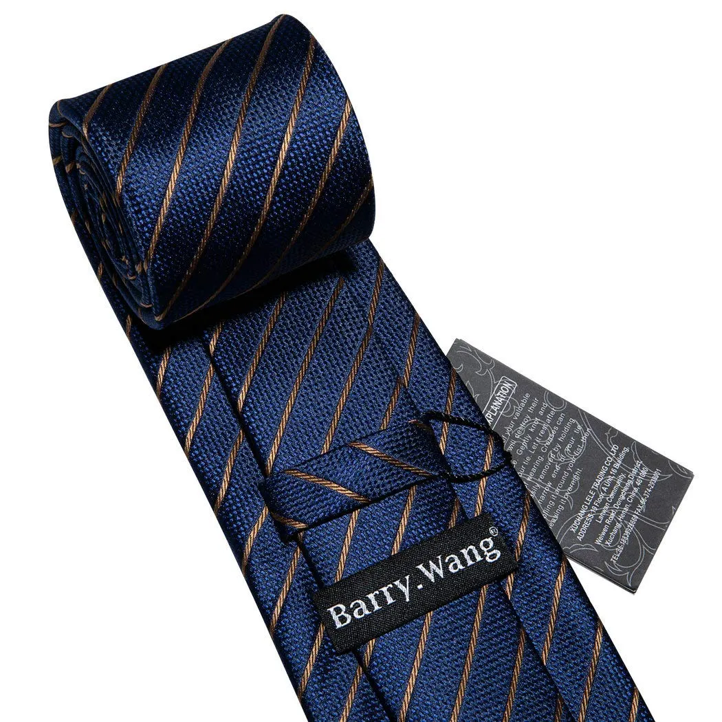 Barry.Wang Set Cravatta, Fazzoletto e Gemelli in Seta Blu a Righe - immagine 6