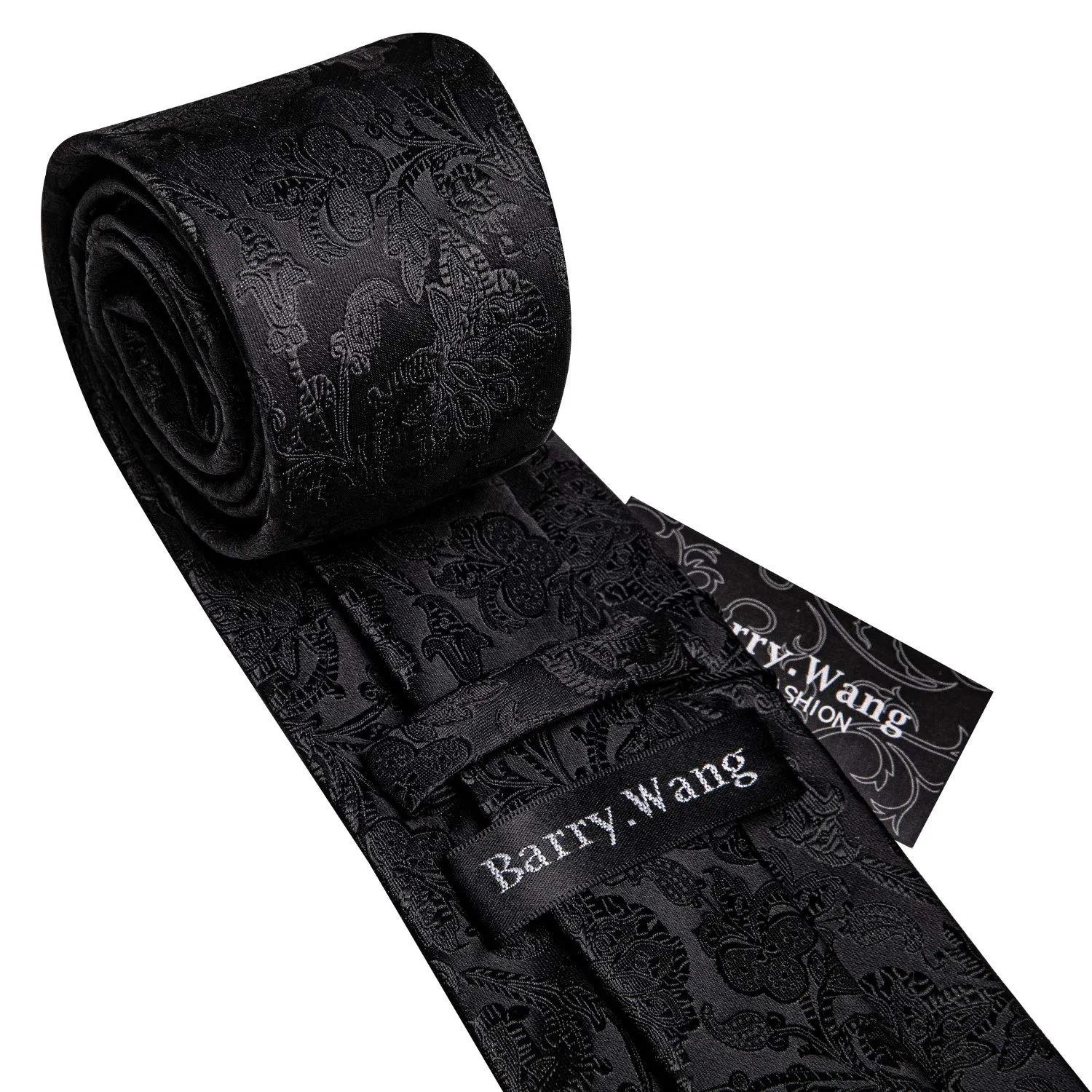 Barry.Wang Set Formale da Uomo 5 Pezzi con Cravatta, Fazzoletto e Gemelli - Nero XXL - immagine 4