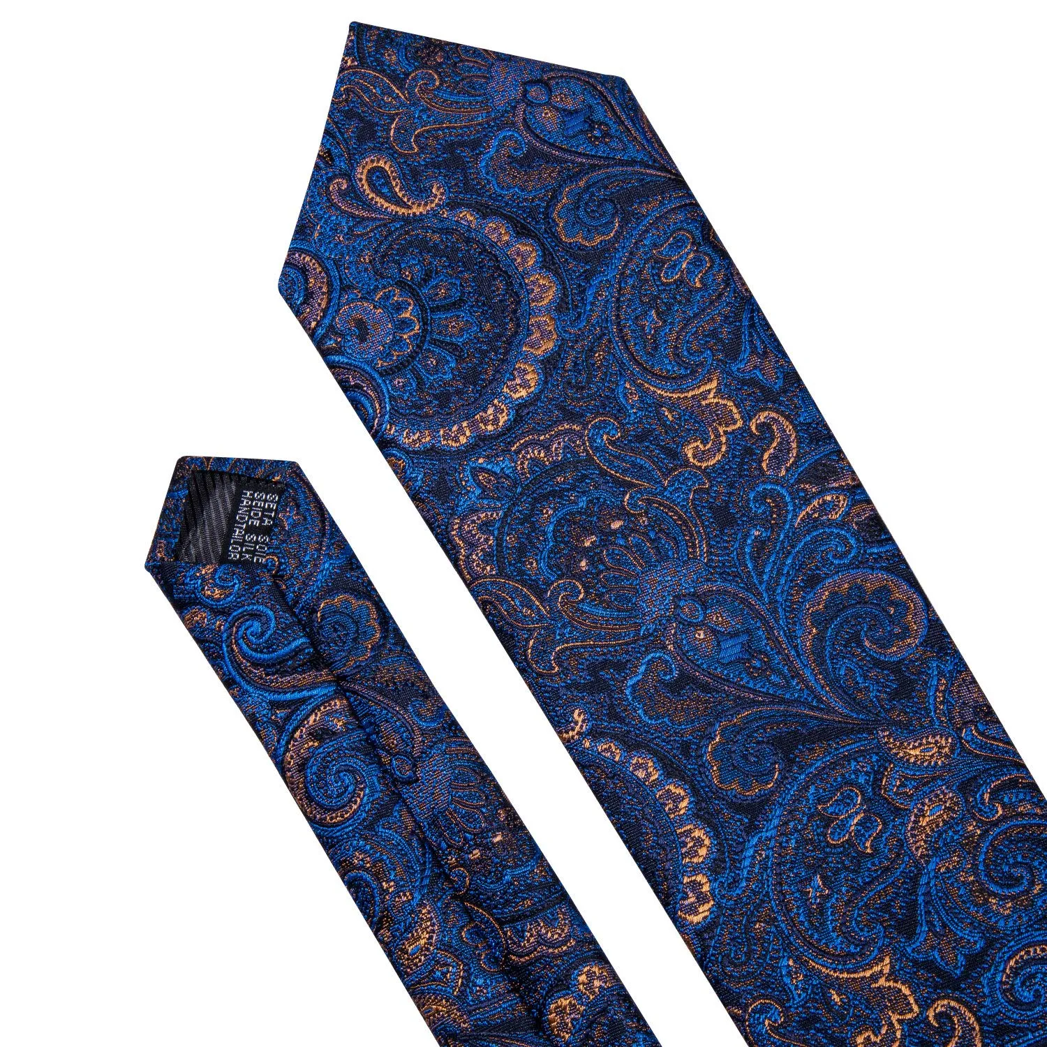 Barry.Wang Set Cravatta in Seta con Fazzoletto e Gemelli a Righe, Blu Oro, 3 Pezzi - immagine 3