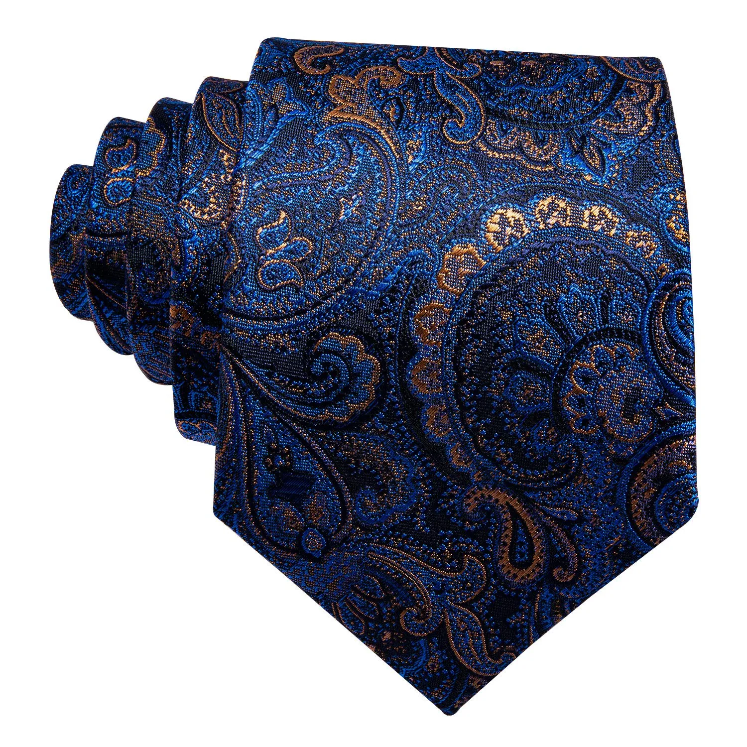 Barry.Wang Set Cravatta in Seta con Fazzoletto e Gemelli a Righe, Blu Oro, 3 Pezzi - immagine 5