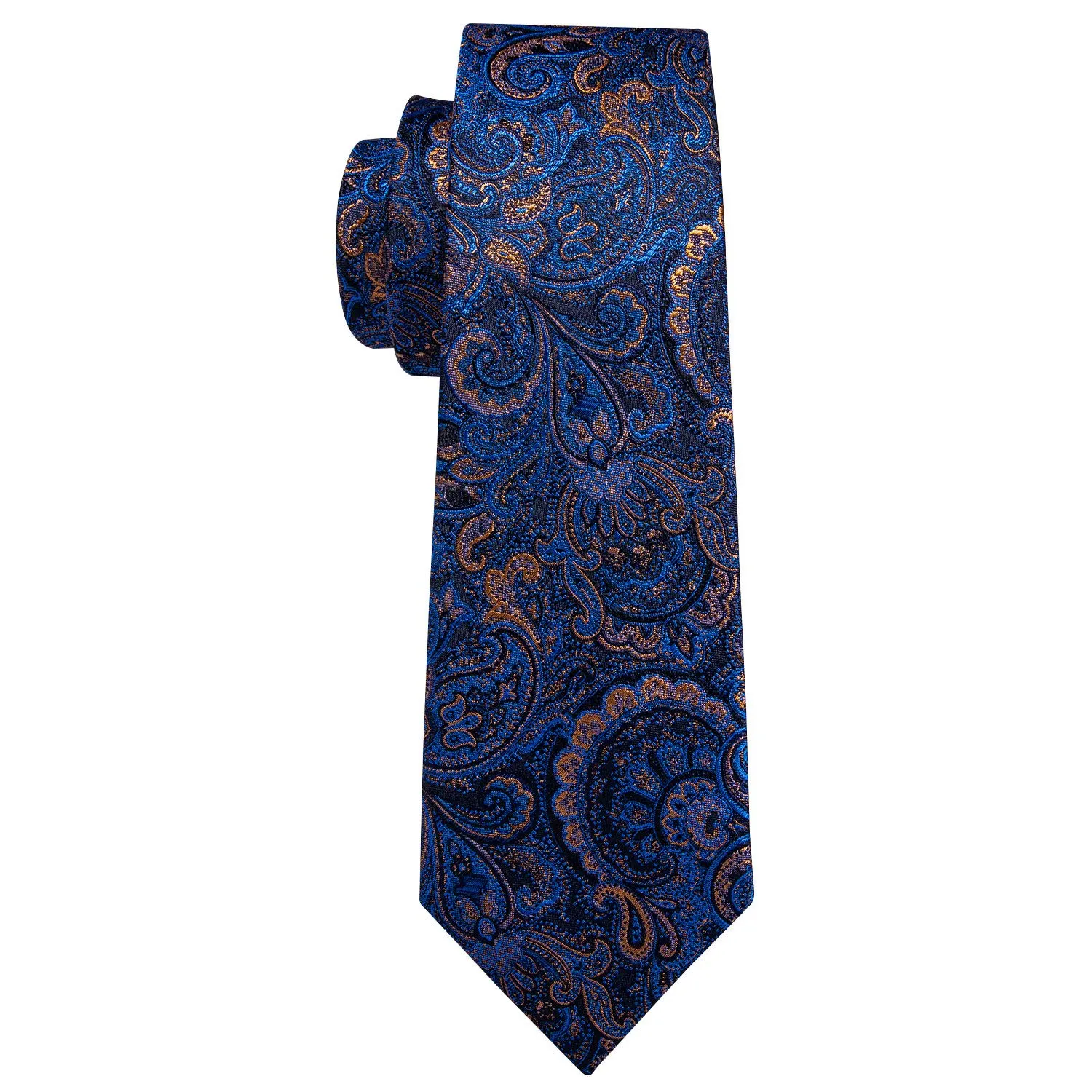 Barry.Wang Set Cravatta in Seta con Fazzoletto e Gemelli a Righe, Blu Oro, 3 Pezzi - immagine 7