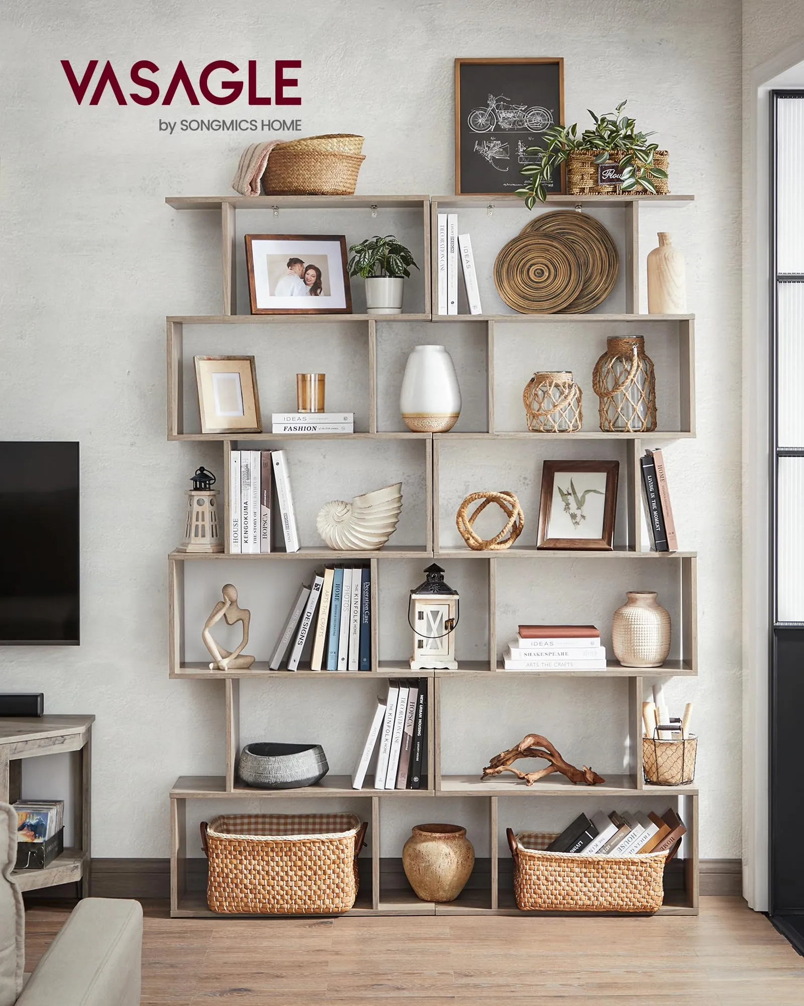 VASAGLE Scaffale a 6 Ripiani, Libreria, Greige Melange, 70 x 24 x 191.6 cm - immagine 2